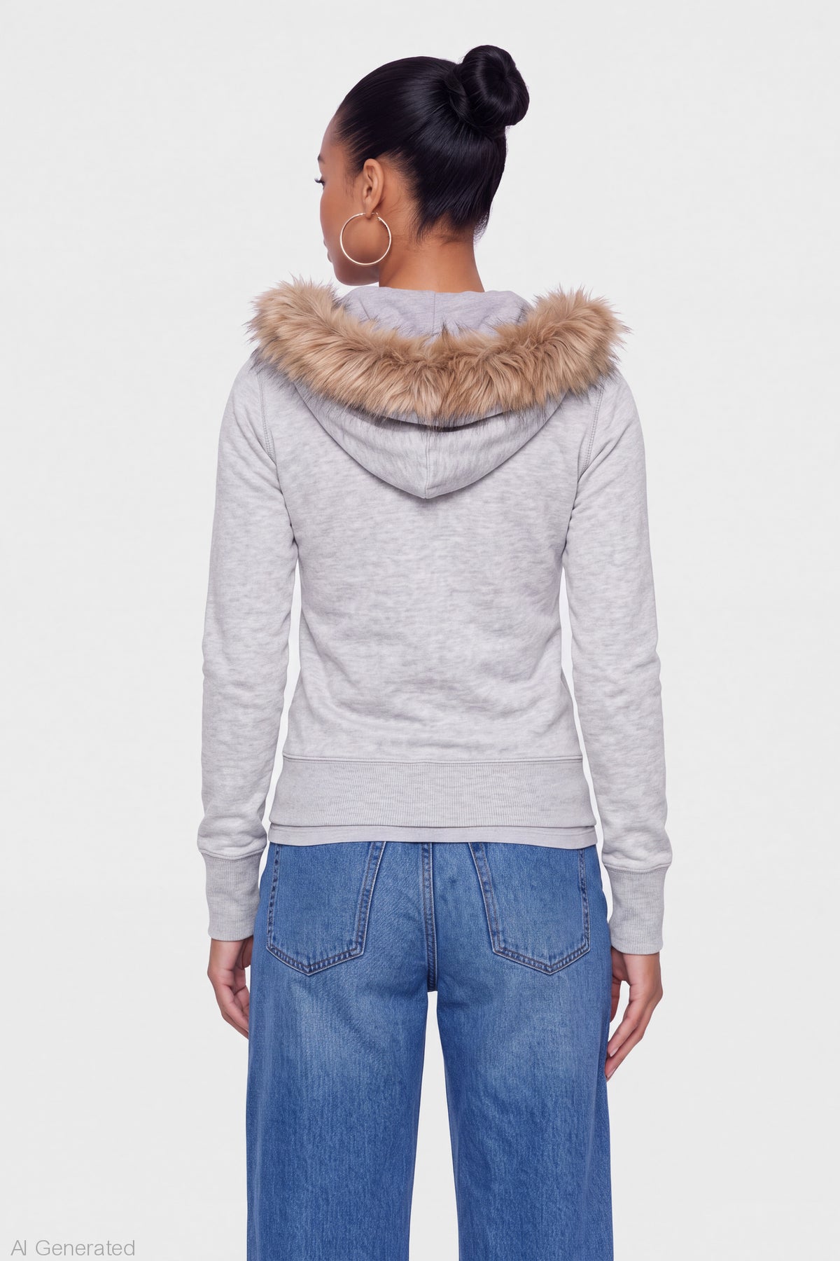 Alt View 2. Faux Fur Trim Graphic Zip Hoodie - Heather Grey