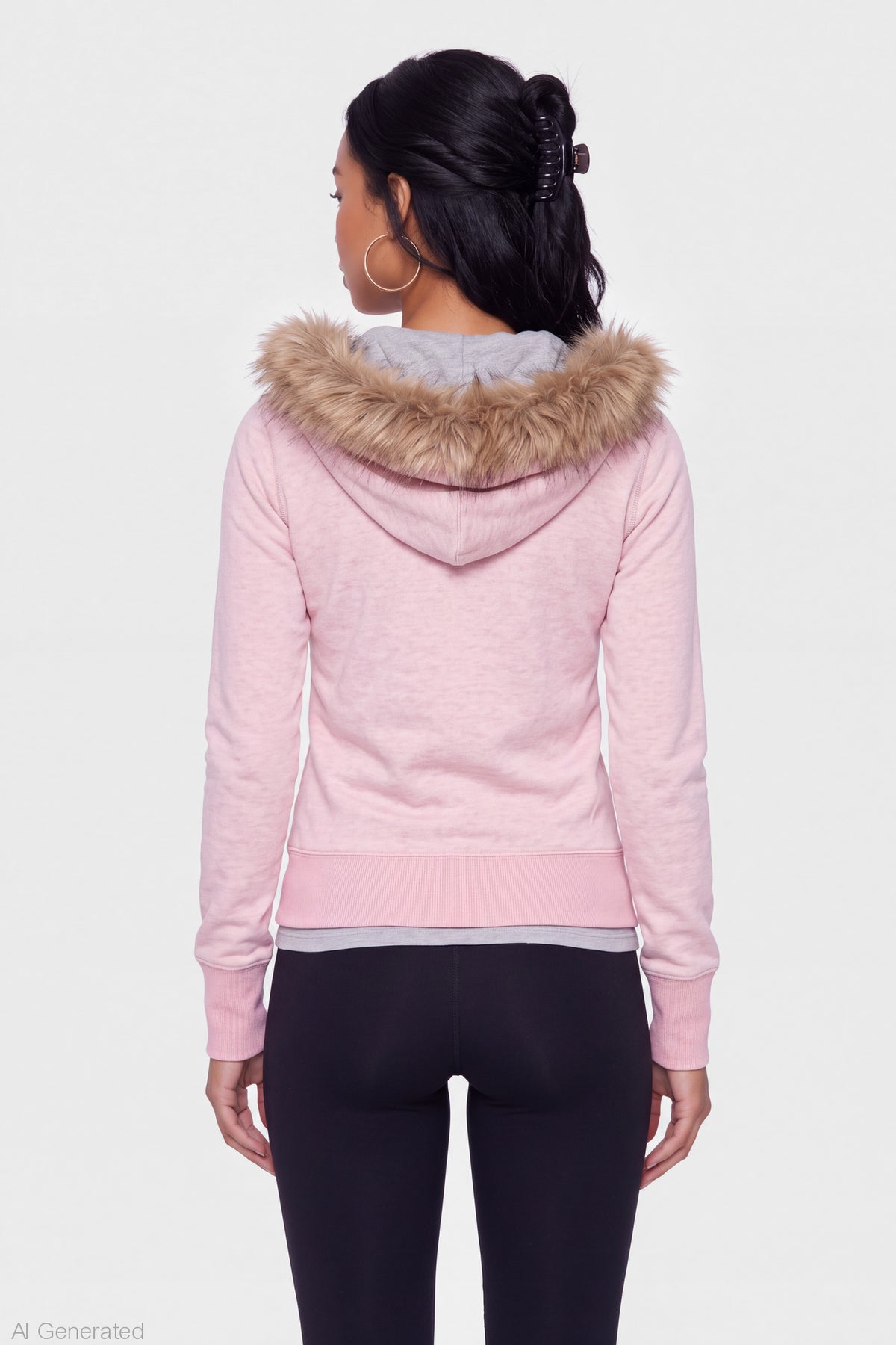 Alt View 2. Faux Fur Trim Graphic Zip Hoodie - Light Pink