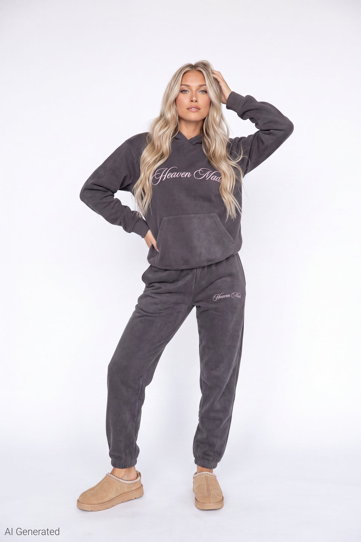 Alt View 2. Fleece Oversized Graphic Hoodie - Charcoal