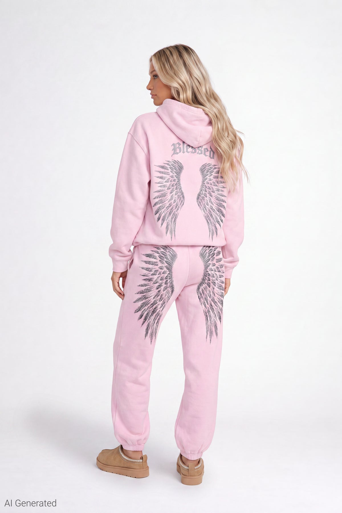Alt View 3. Fleece Oversized Graphic Hoodie - Pink