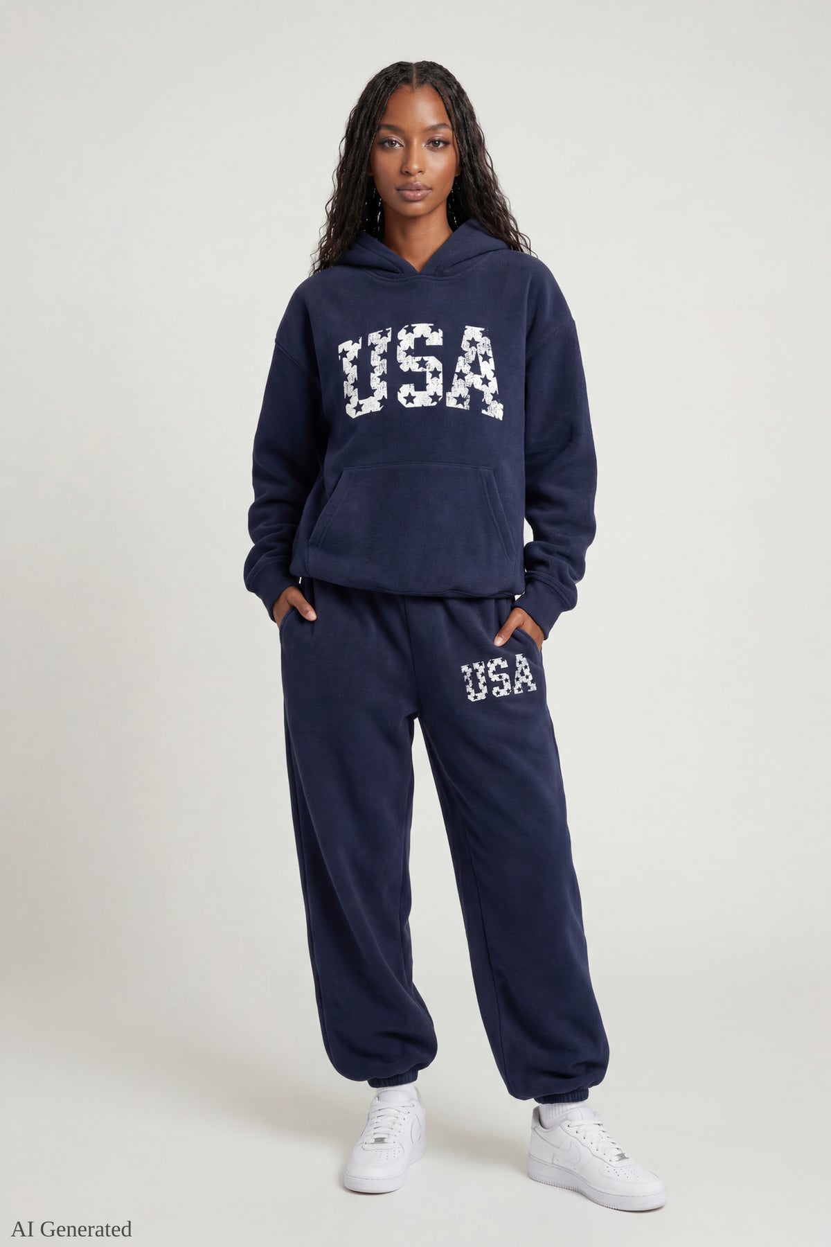 Alt View 2. Fleece Oversized Graphic Hoodie - Navy
