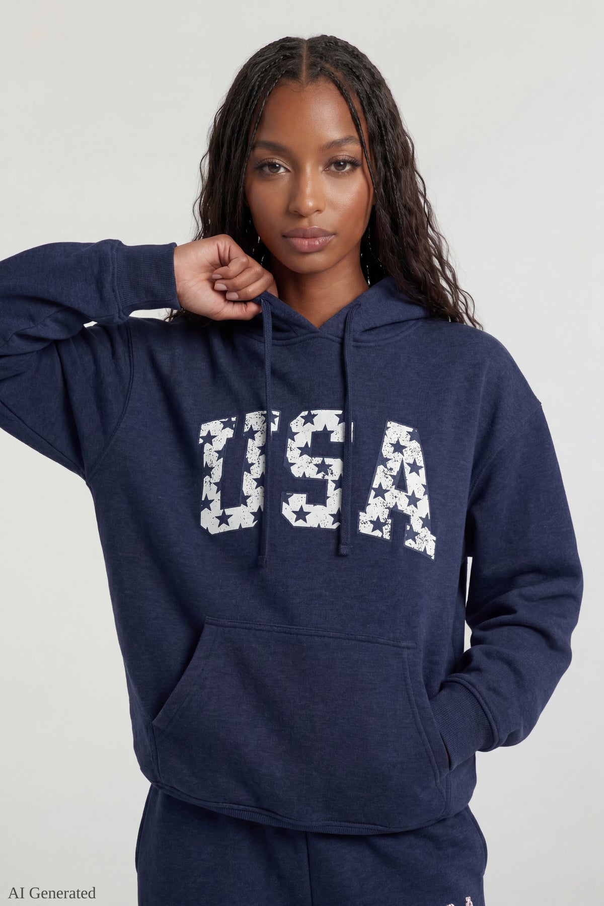 Fleece Oversized Graphic Hoodie - Navy