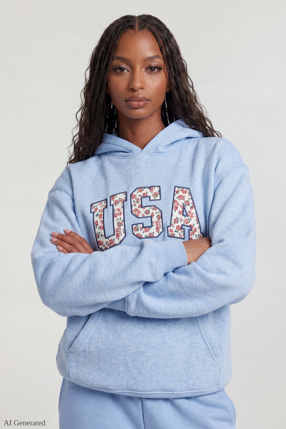 Fleece Oversized Graphic Hoodie - Baby Blue