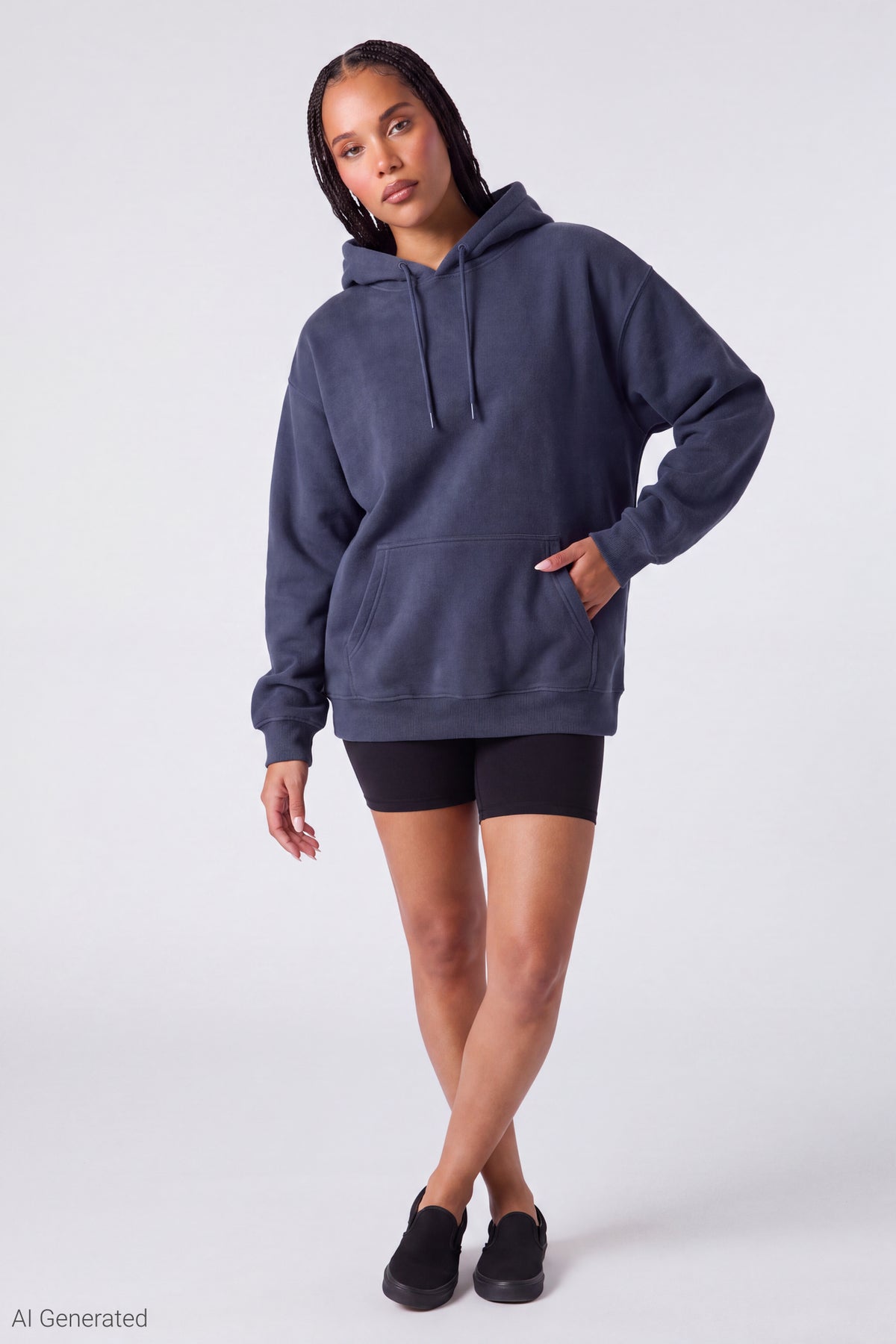 Alt View 2. Fleece Oversized Hoodie - Navy