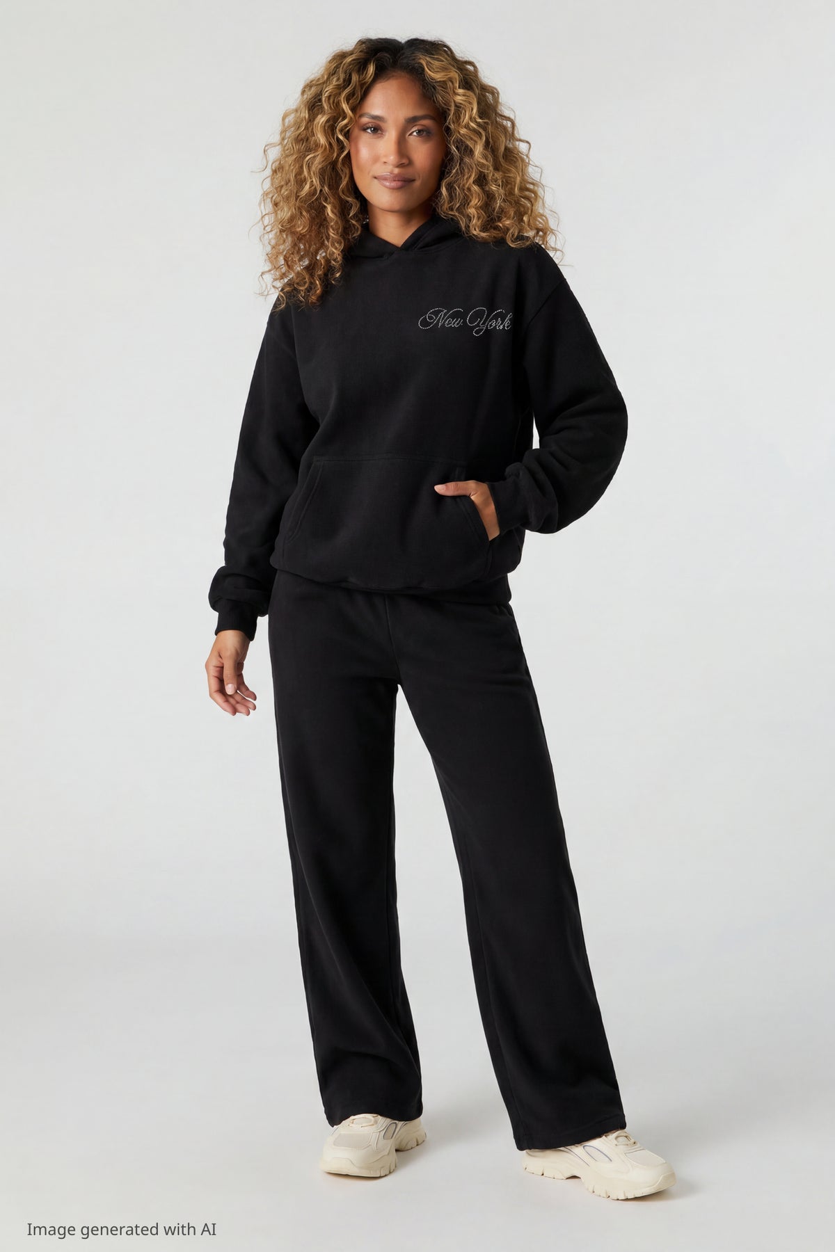 Alt View 3. Fleece Rhinestone Hoodie - Black