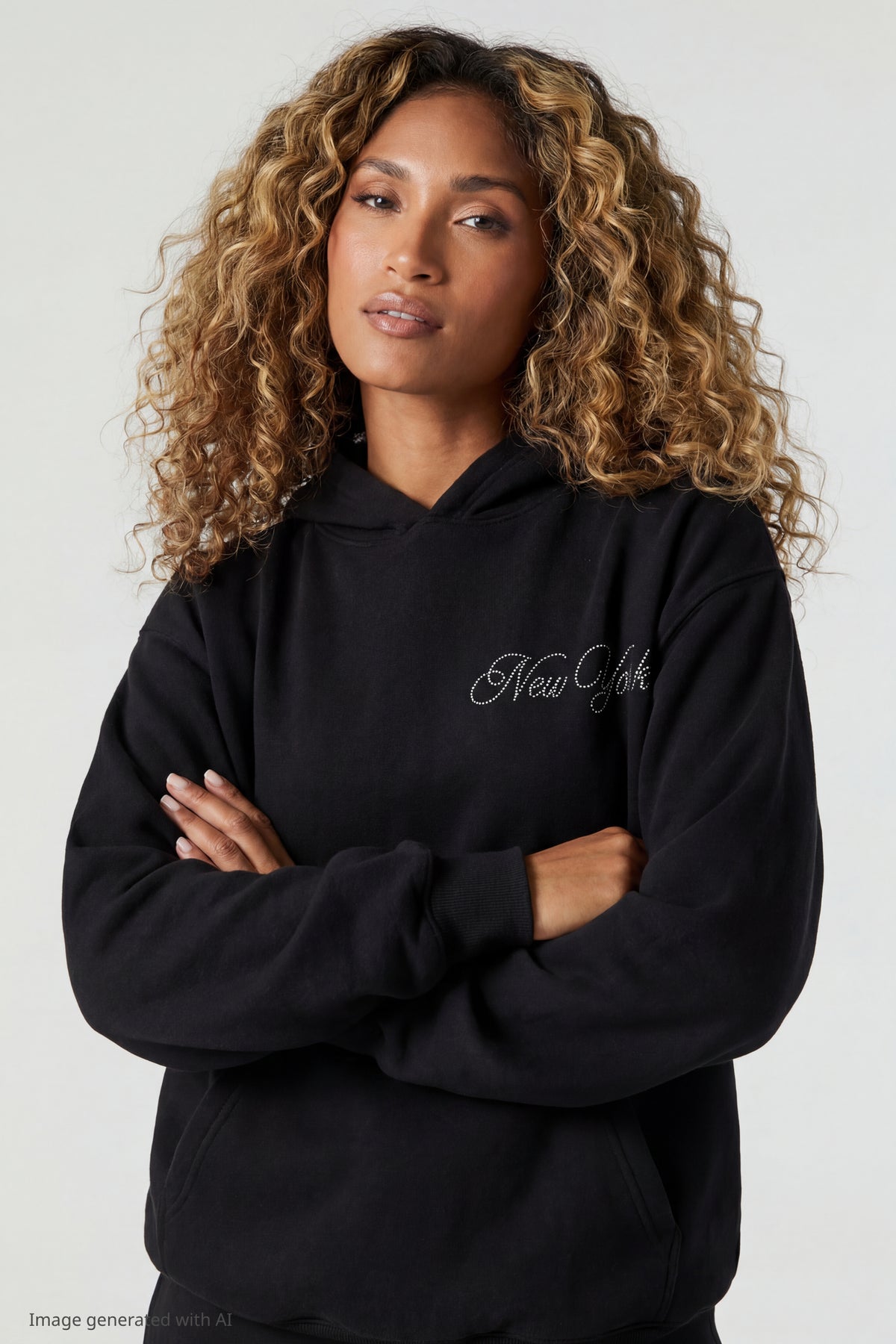 Fleece Rhinestone Hoodie - Black