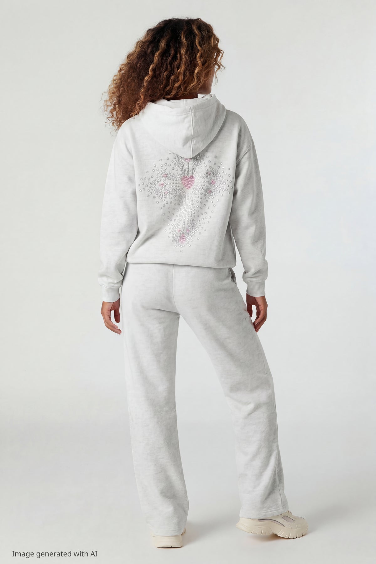 Alt View 2. Fleece Rhinestone Hoodie - Heather Grey