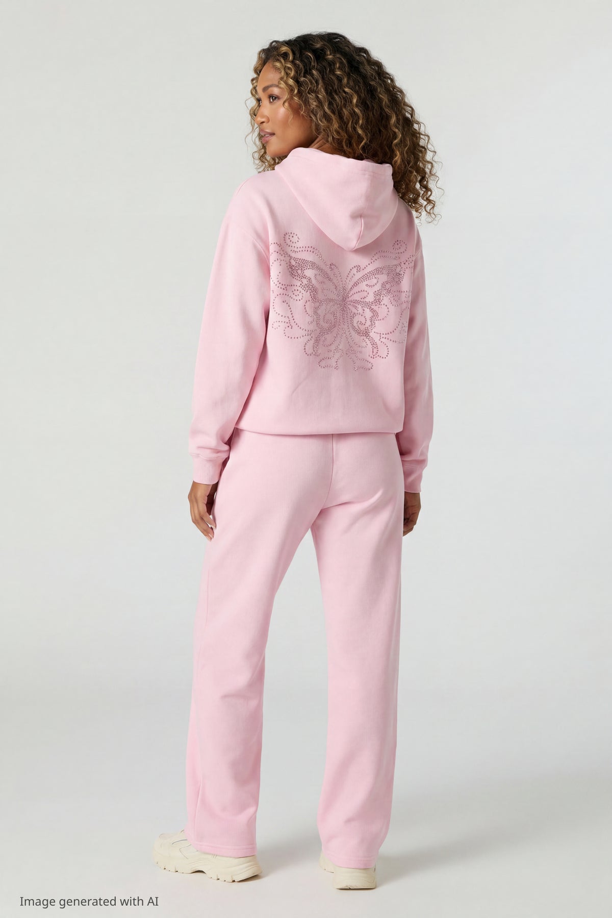 Alt View 2. Fleece Rhinestone Hoodie - Pink