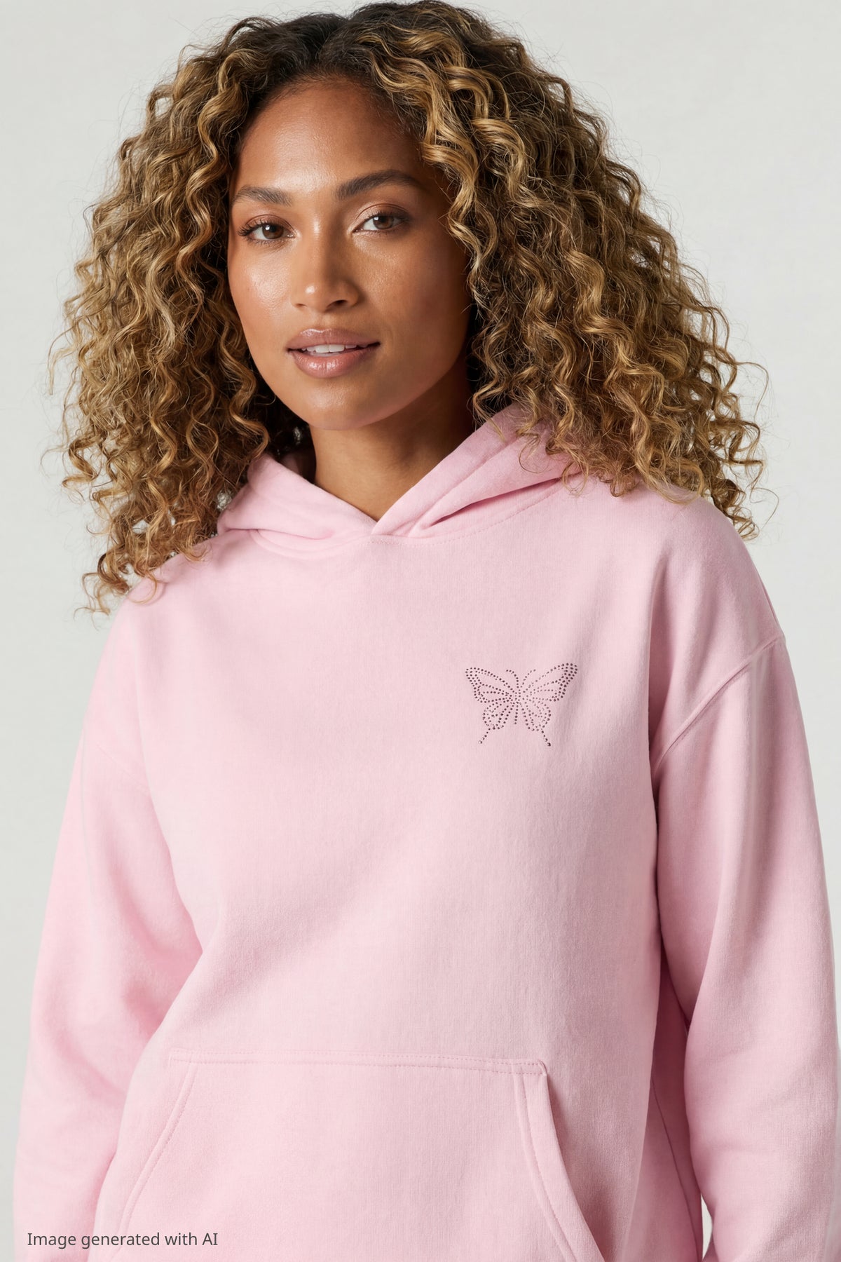Alt View 3. Fleece Rhinestone Hoodie - Pink