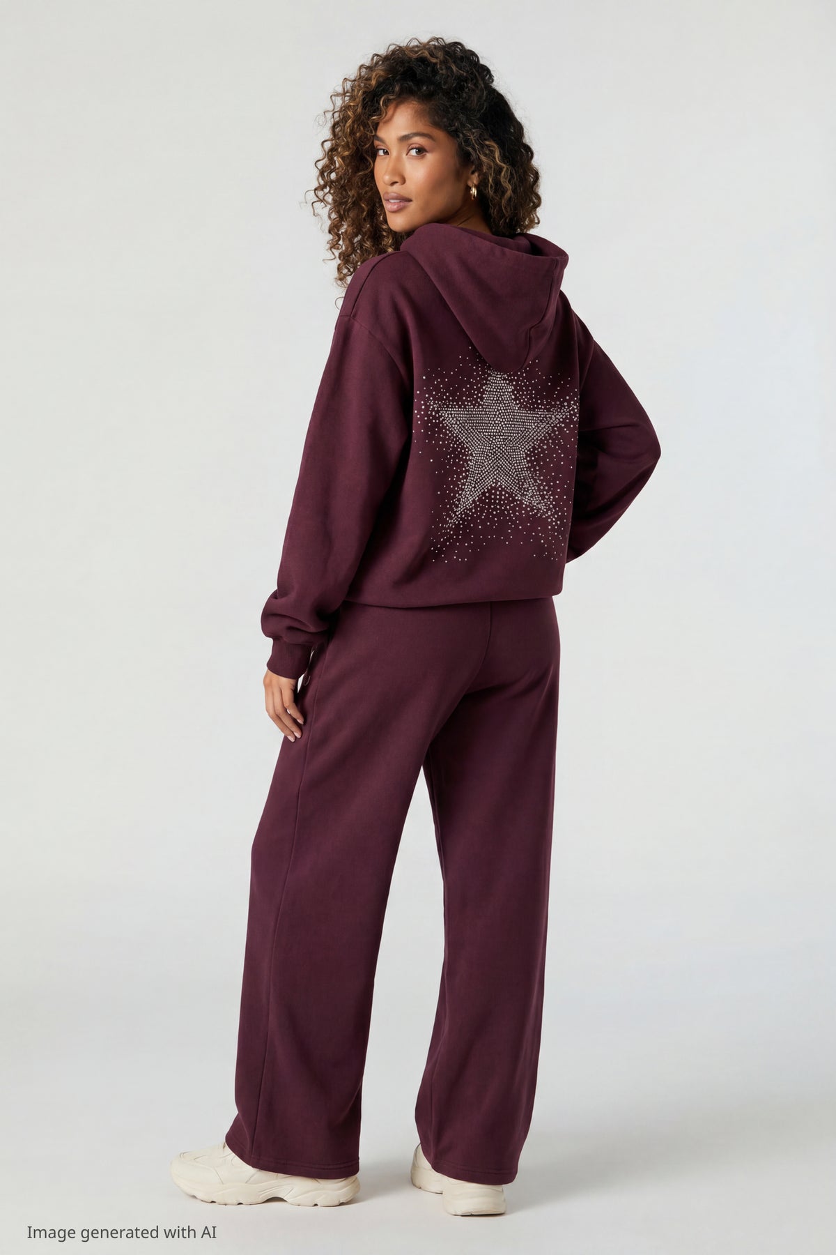 Alt View 2. Fleece Rhinestone Hoodie - Burgundy