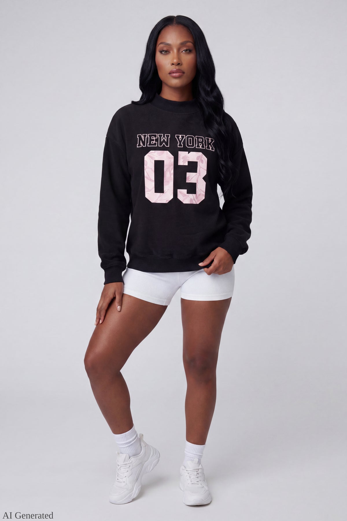 Alt View 2. Fleece Graphic Mock Neck Sweatshirt - Black