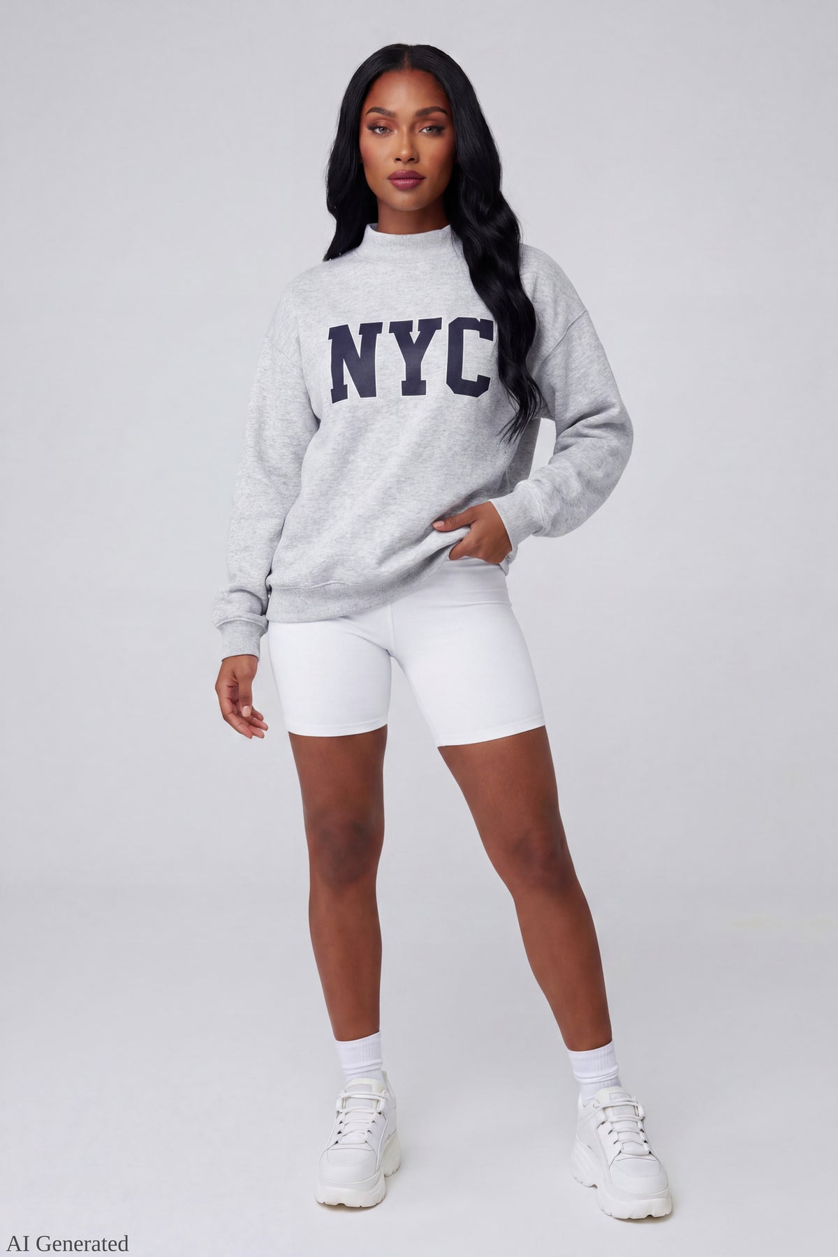 Alt View 2. Fleece Graphic Mock Neck Sweatshirt - Heather Grey