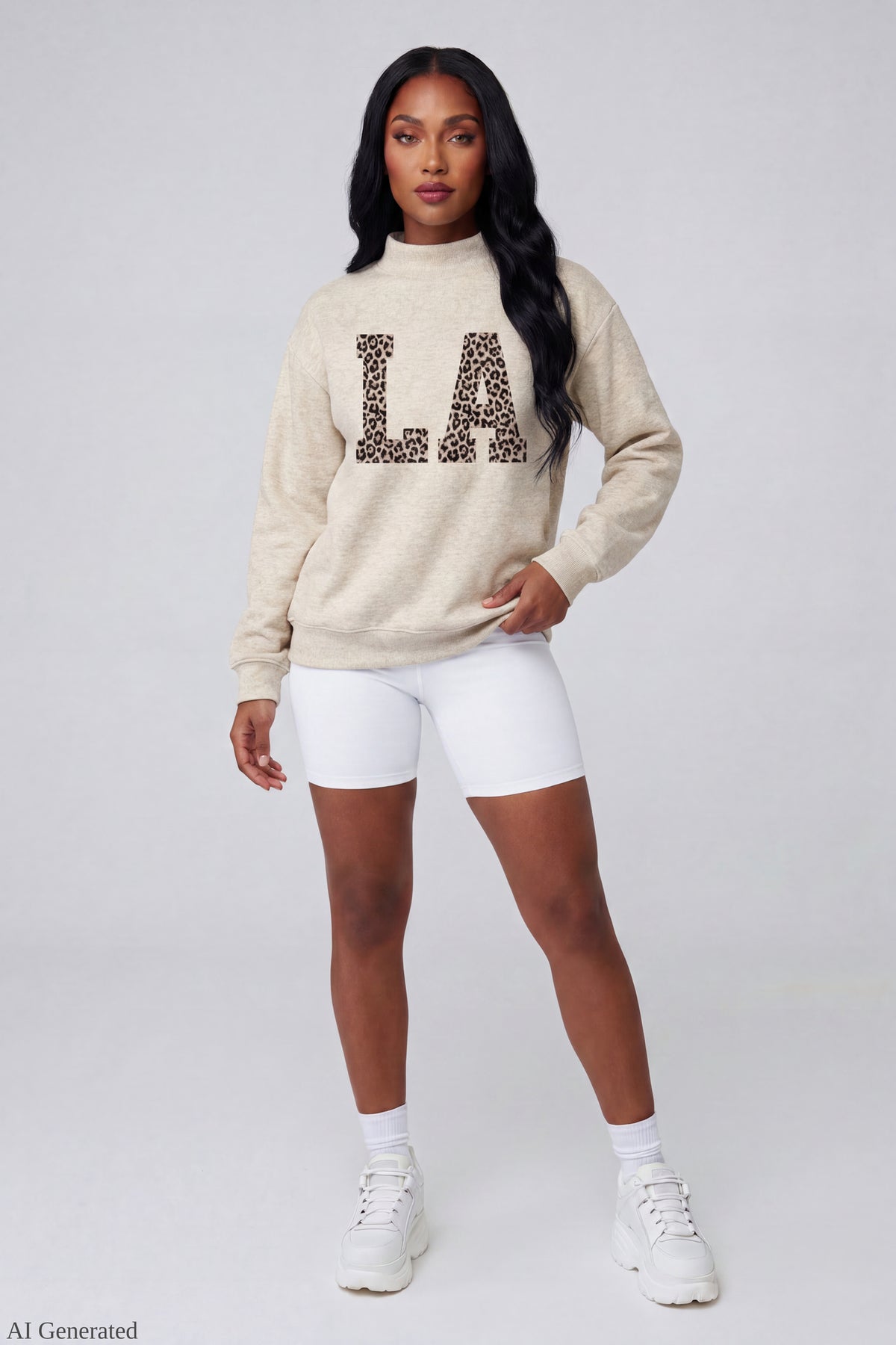 Alt View 2. Fleece Graphic Mock Neck Sweatshirt - Oatmeal