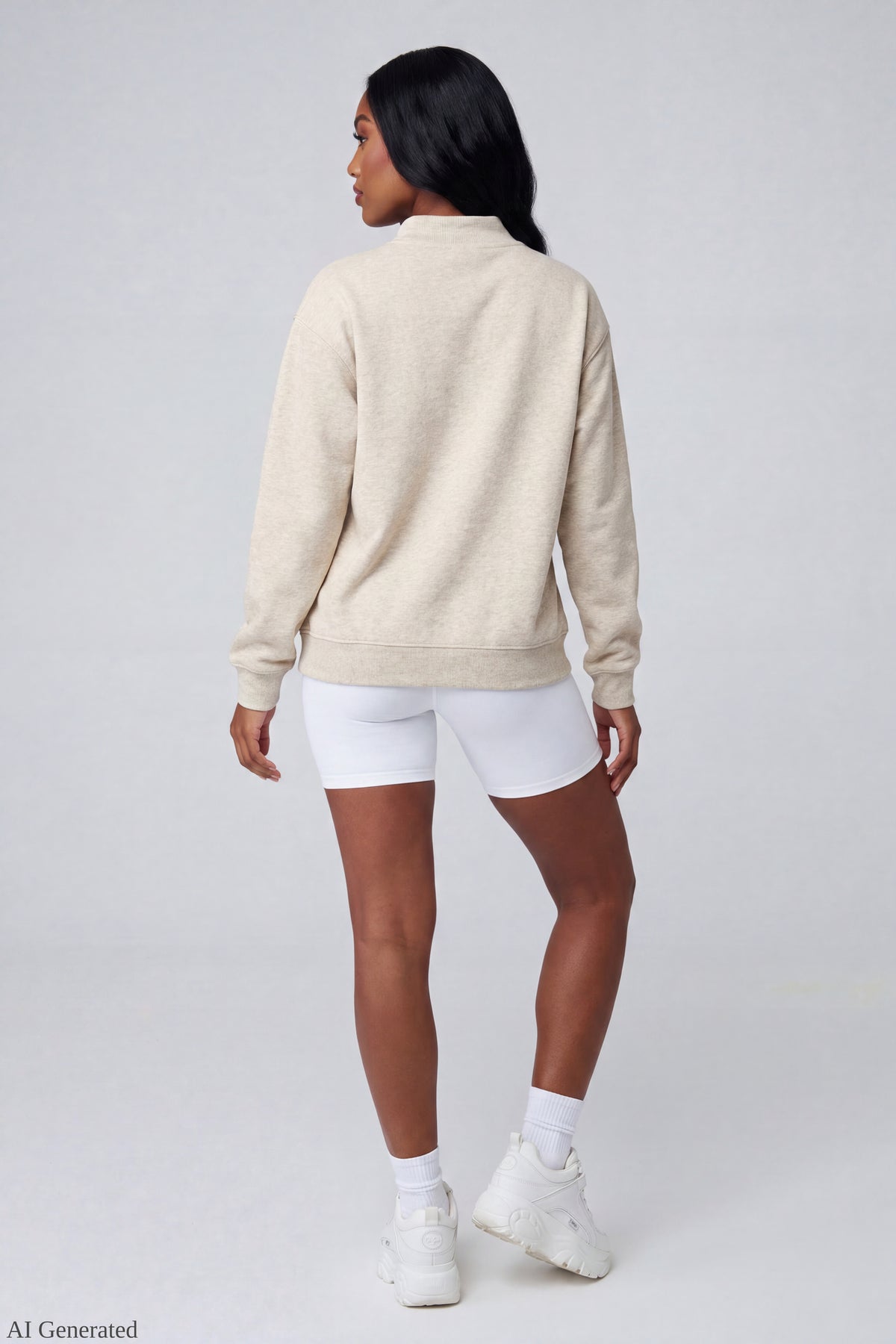 Alt View 3. Fleece Graphic Mock Neck Sweatshirt - Oatmeal