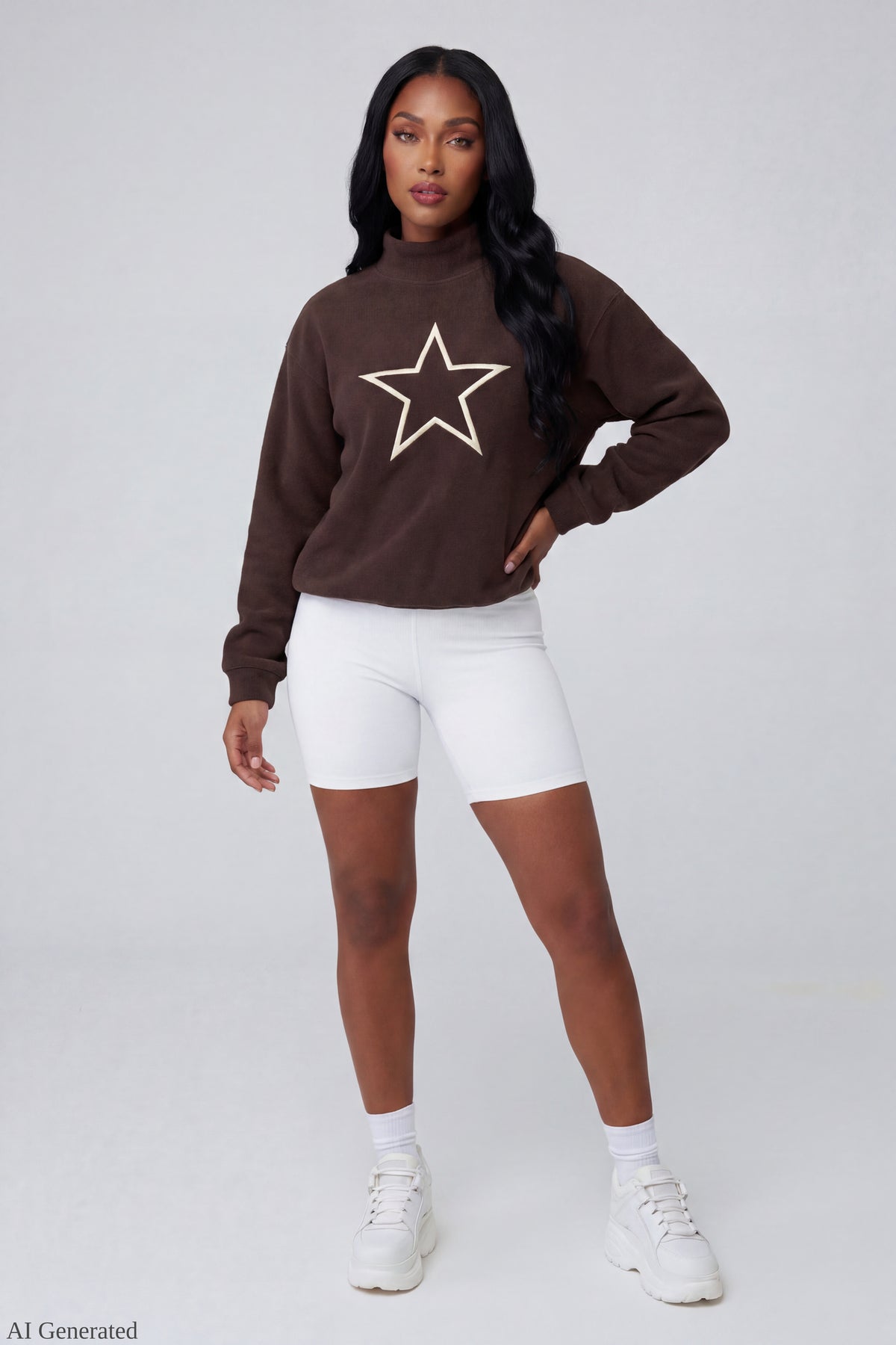 Alt View 2. Fleece Graphic Mock Neck Sweatshirt - Brown