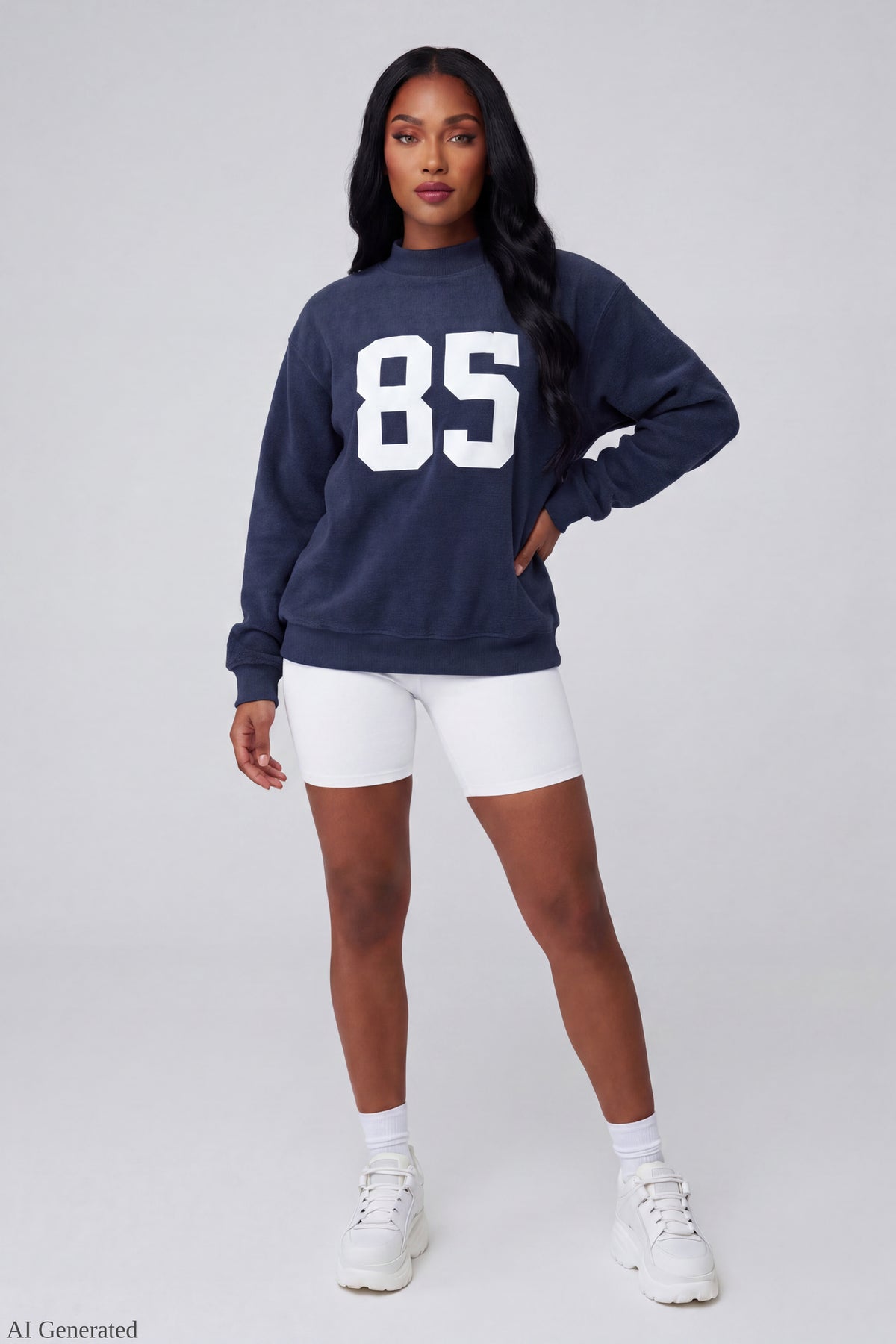 Alt View 2. Fleece Graphic Mock Neck Sweatshirt - Navy