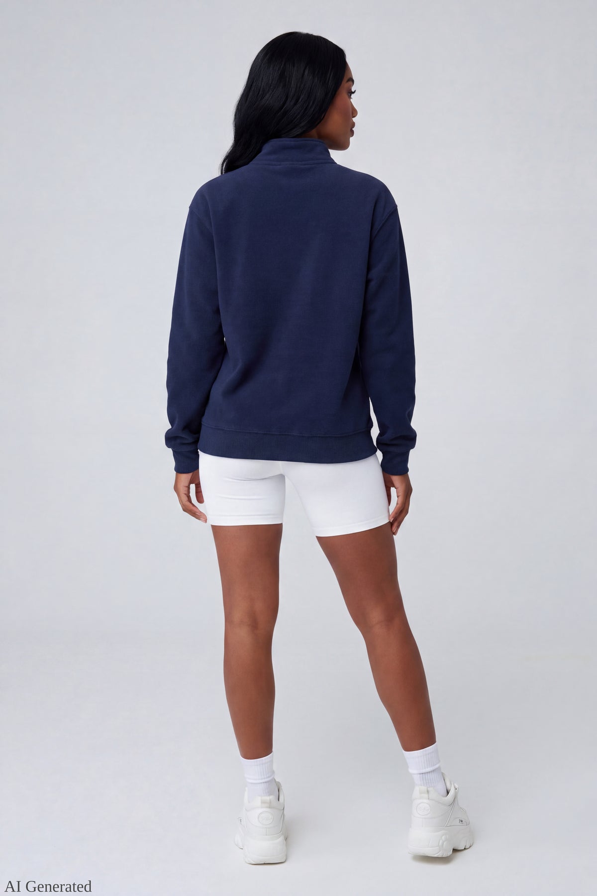 Alt View 3. Fleece Graphic Mock Neck Sweatshirt - Navy