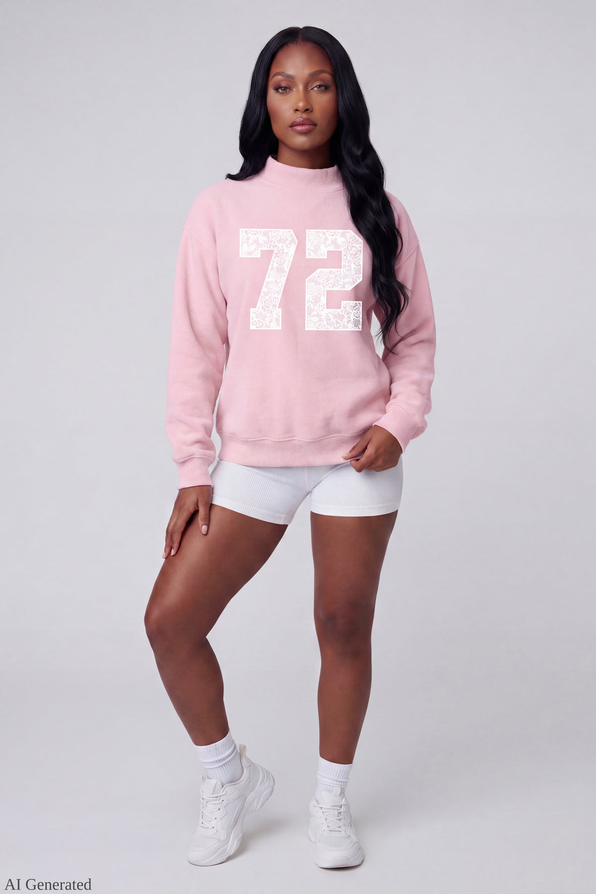 Alt View 2. Fleece Graphic Mock Neck Sweatshirt - Pink