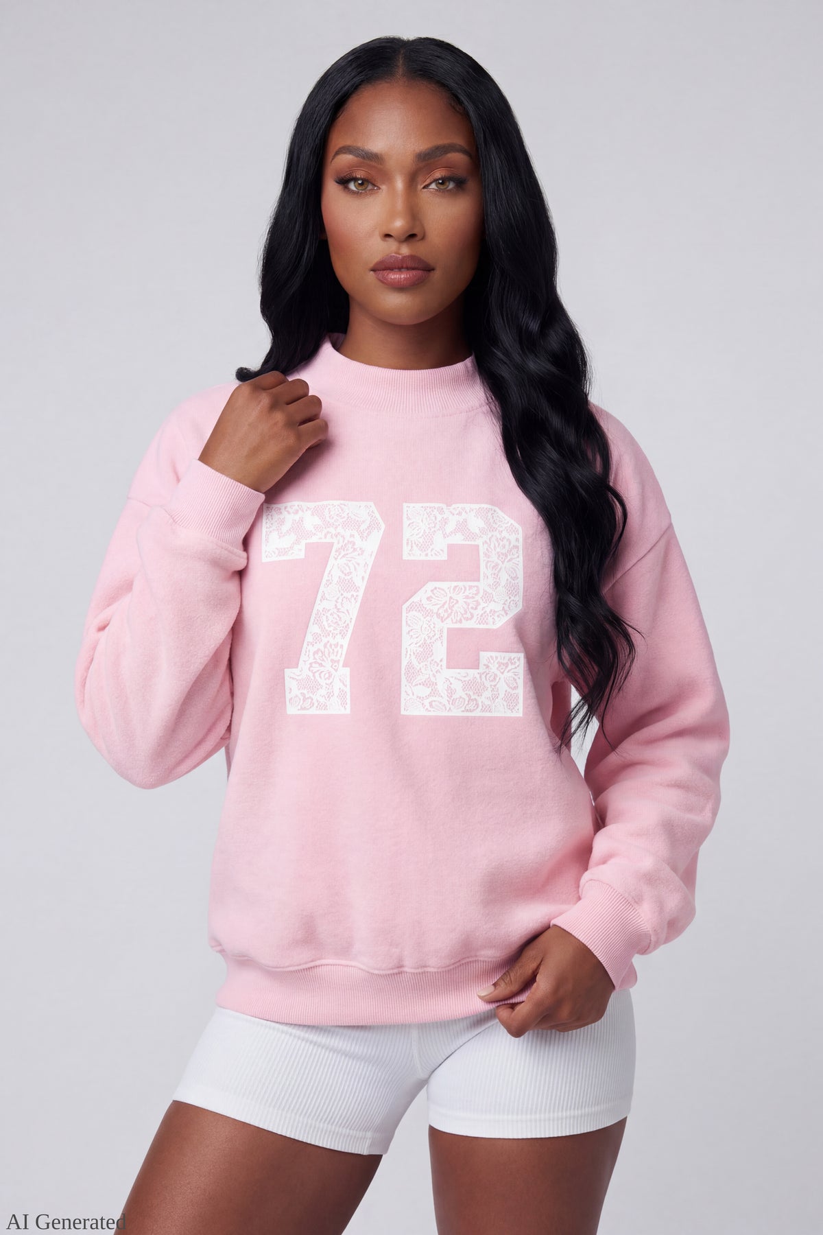 Fleece Graphic Mock Neck Sweatshirt - Pink