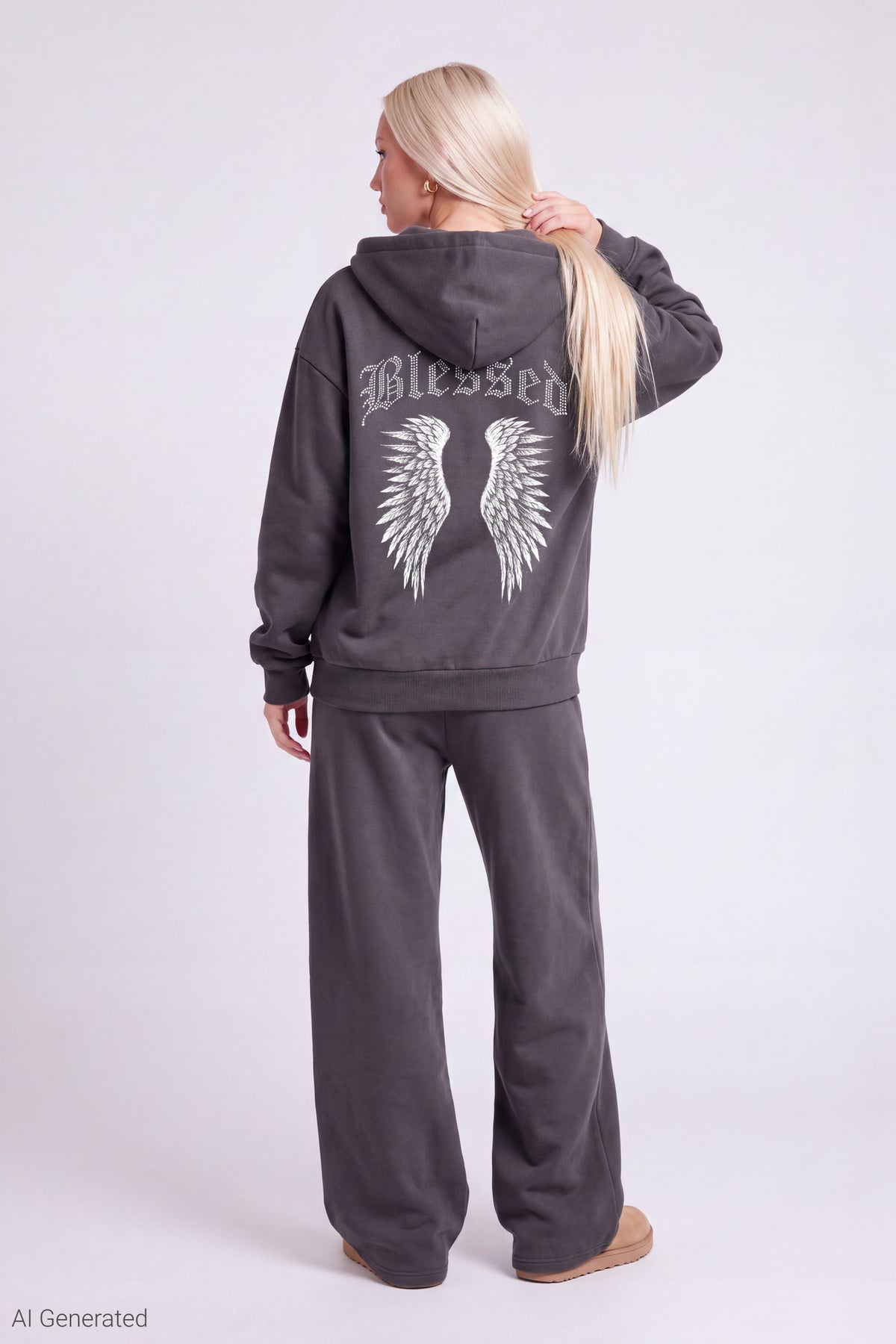 Alt View 3. Fleece Graphic Zip Hoodie - Charcoal