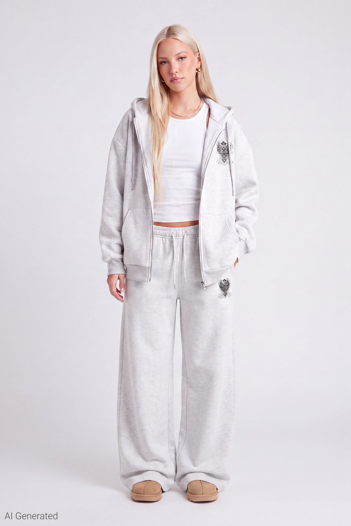 Alt View 2. Fleece Graphic Zip Hoodie - Heather Grey