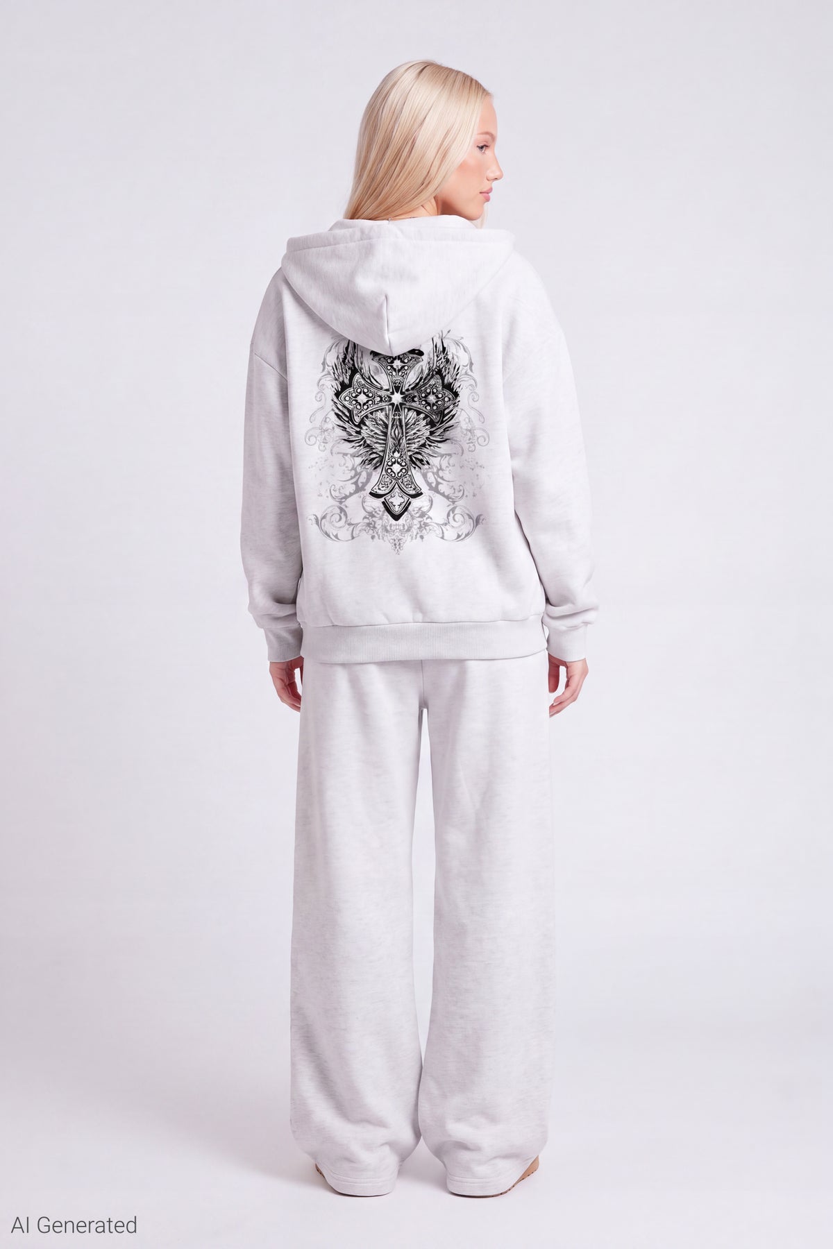 Alt View 3. Fleece Graphic Zip Hoodie - Heather Grey