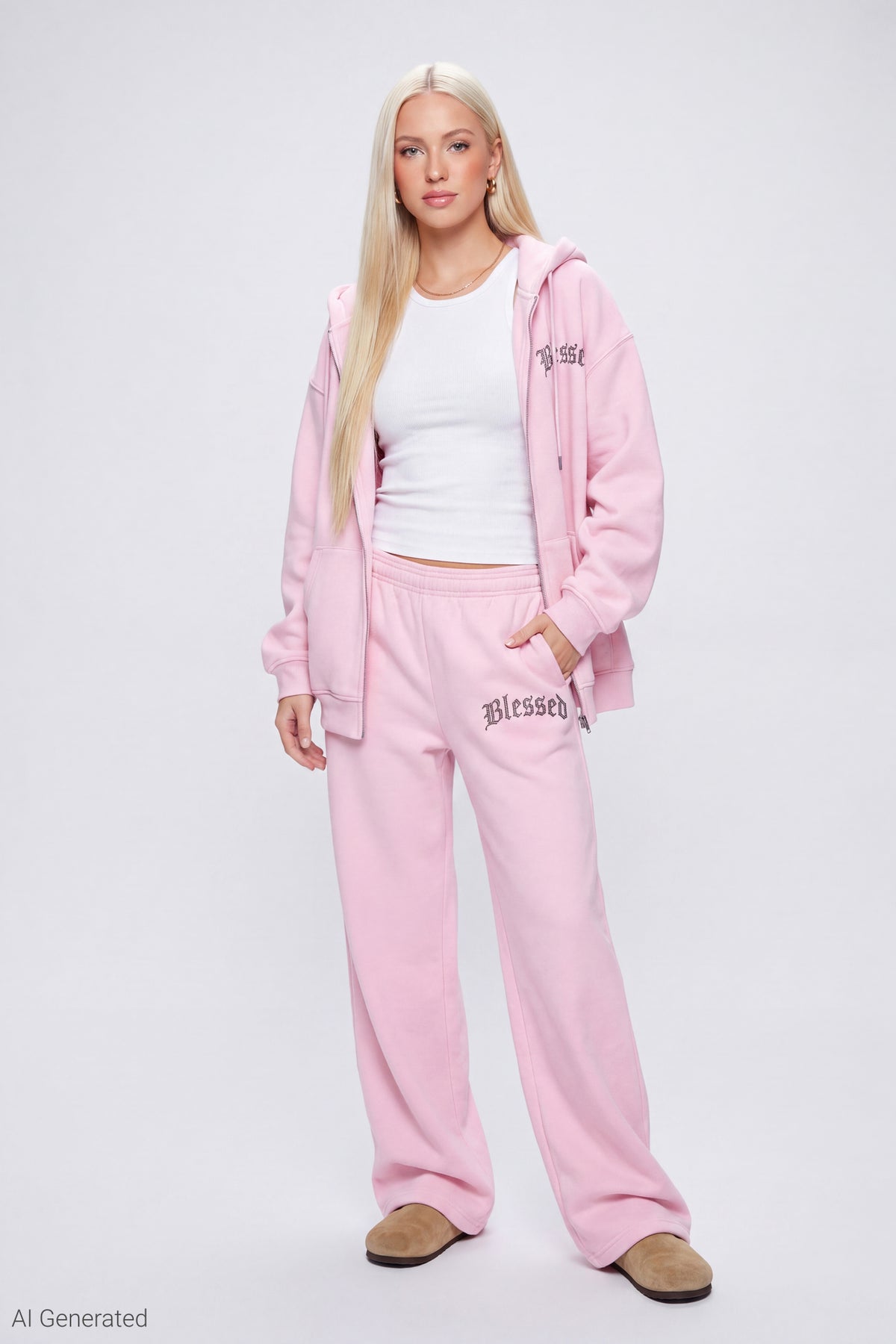 Alt View 2. Fleece Graphic Zip Hoodie - Pink
