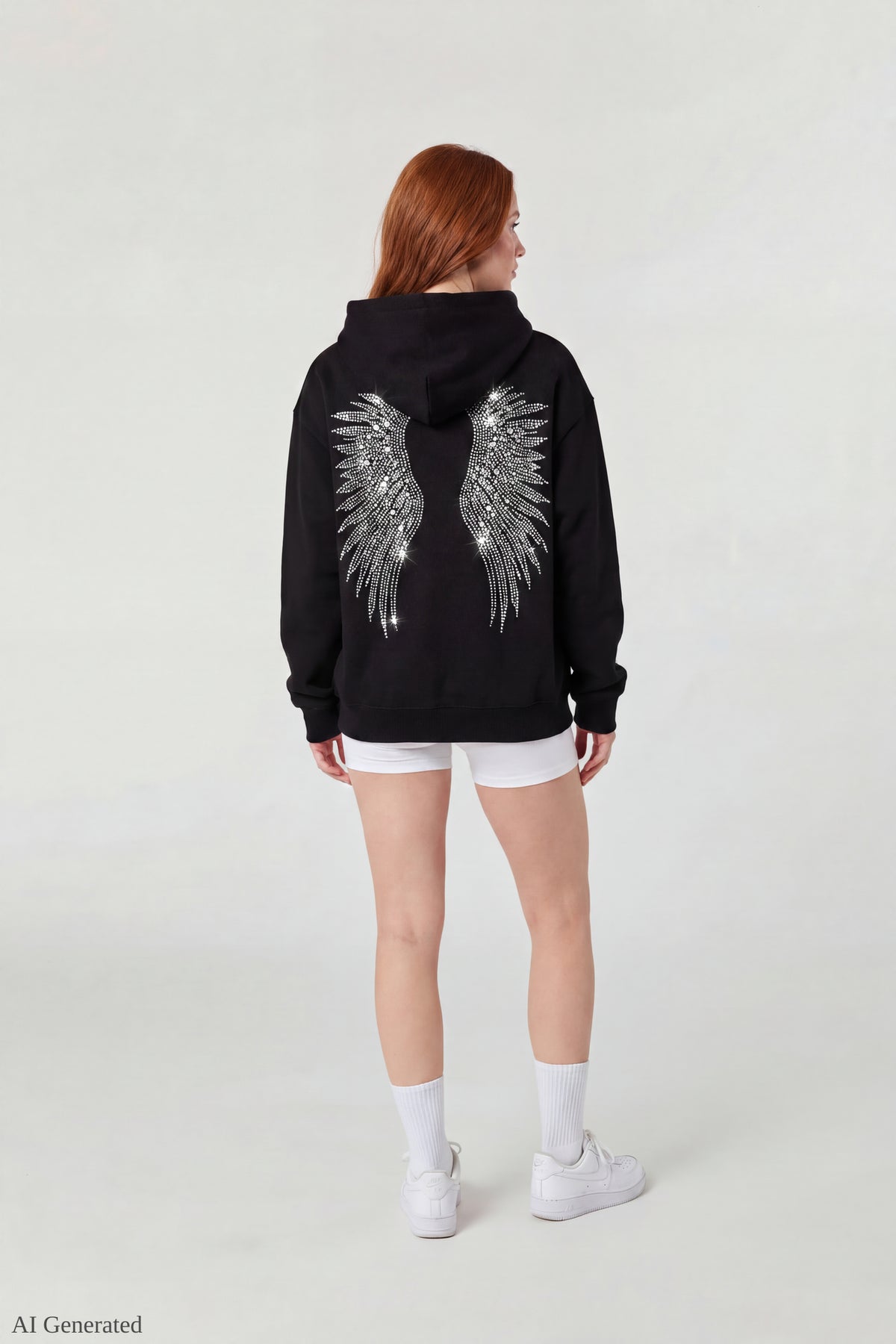 Alt View 3. Oversized Fleece Angel Wing Hoodie - Black
