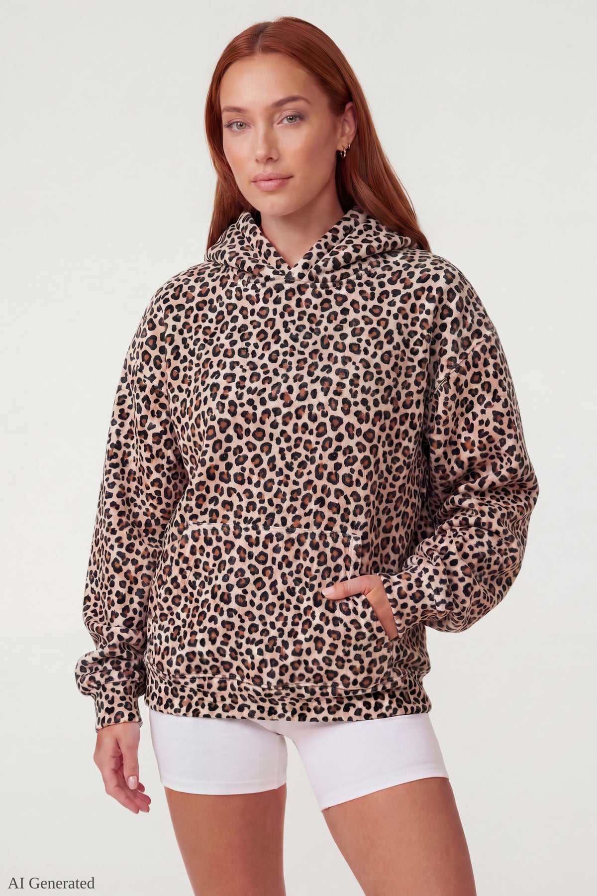 Alt View 2. Oversized Fleece Angel Wing Hoodie - Leopard