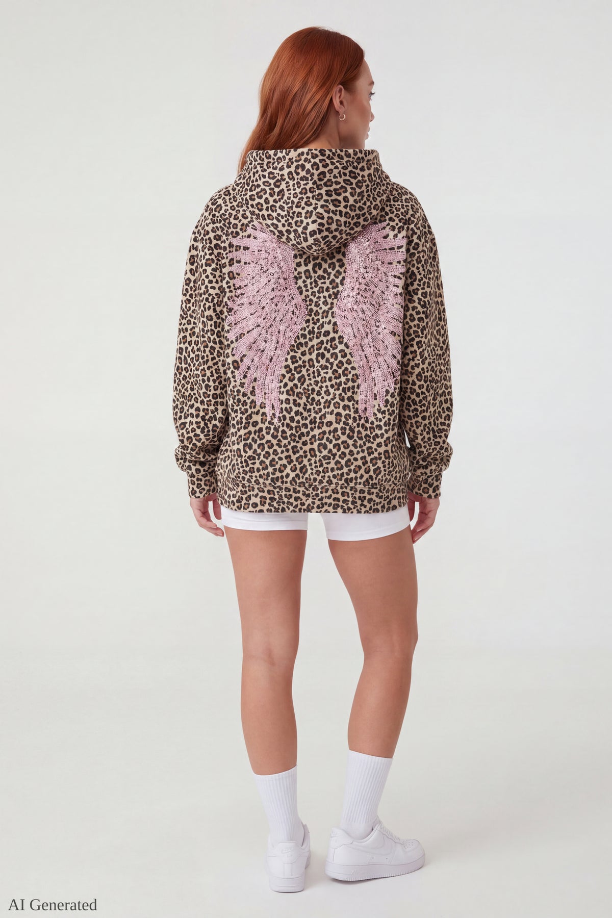 Alt View 3. Oversized Fleece Angel Wing Hoodie - Leopard