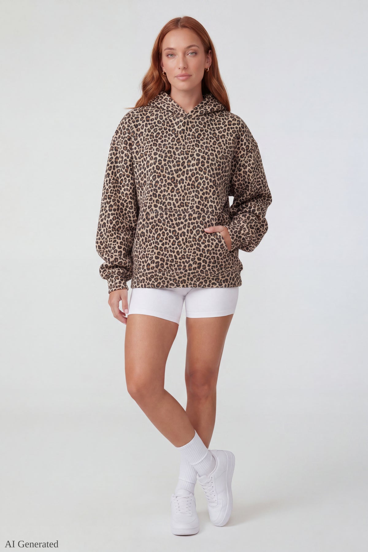 Alt View 4. Oversized Fleece Angel Wing Hoodie - Leopard