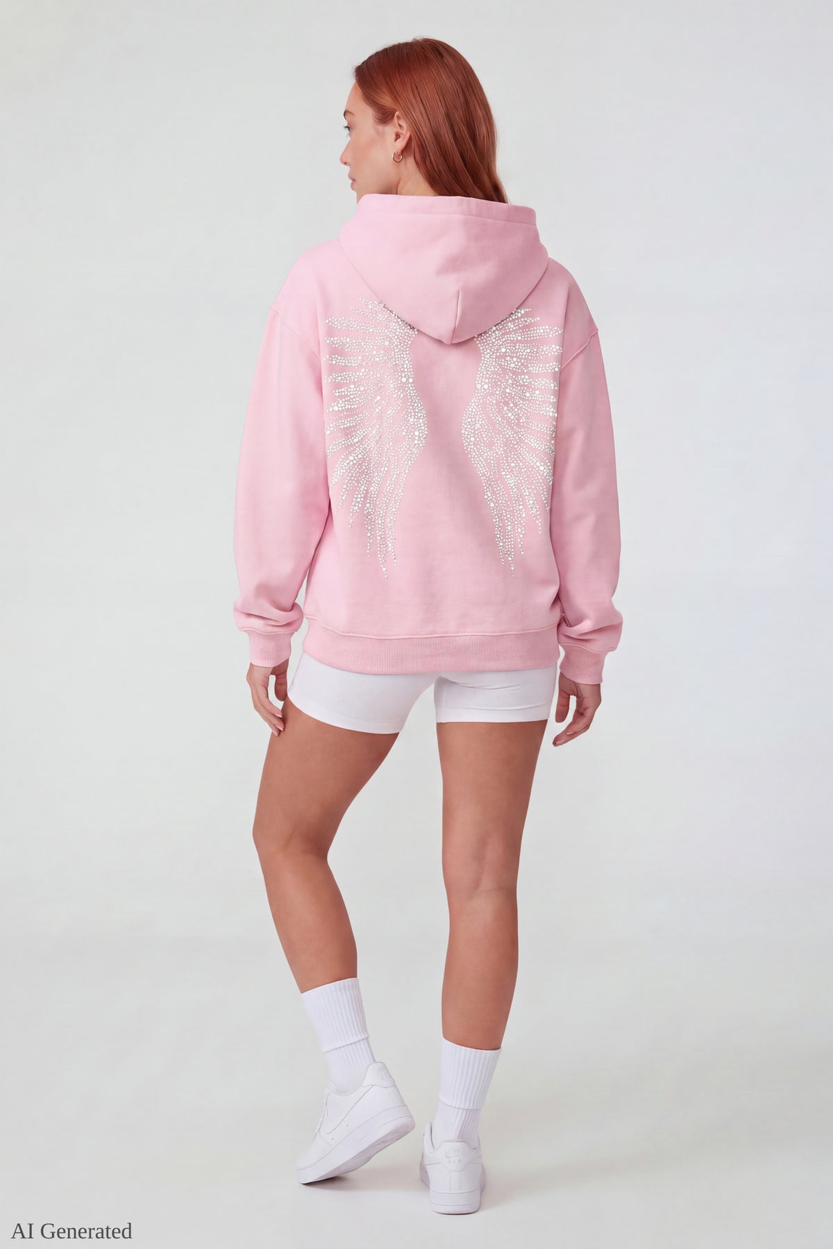 Alt View 3. Oversized Fleece Angel Wing Hoodie - Pink