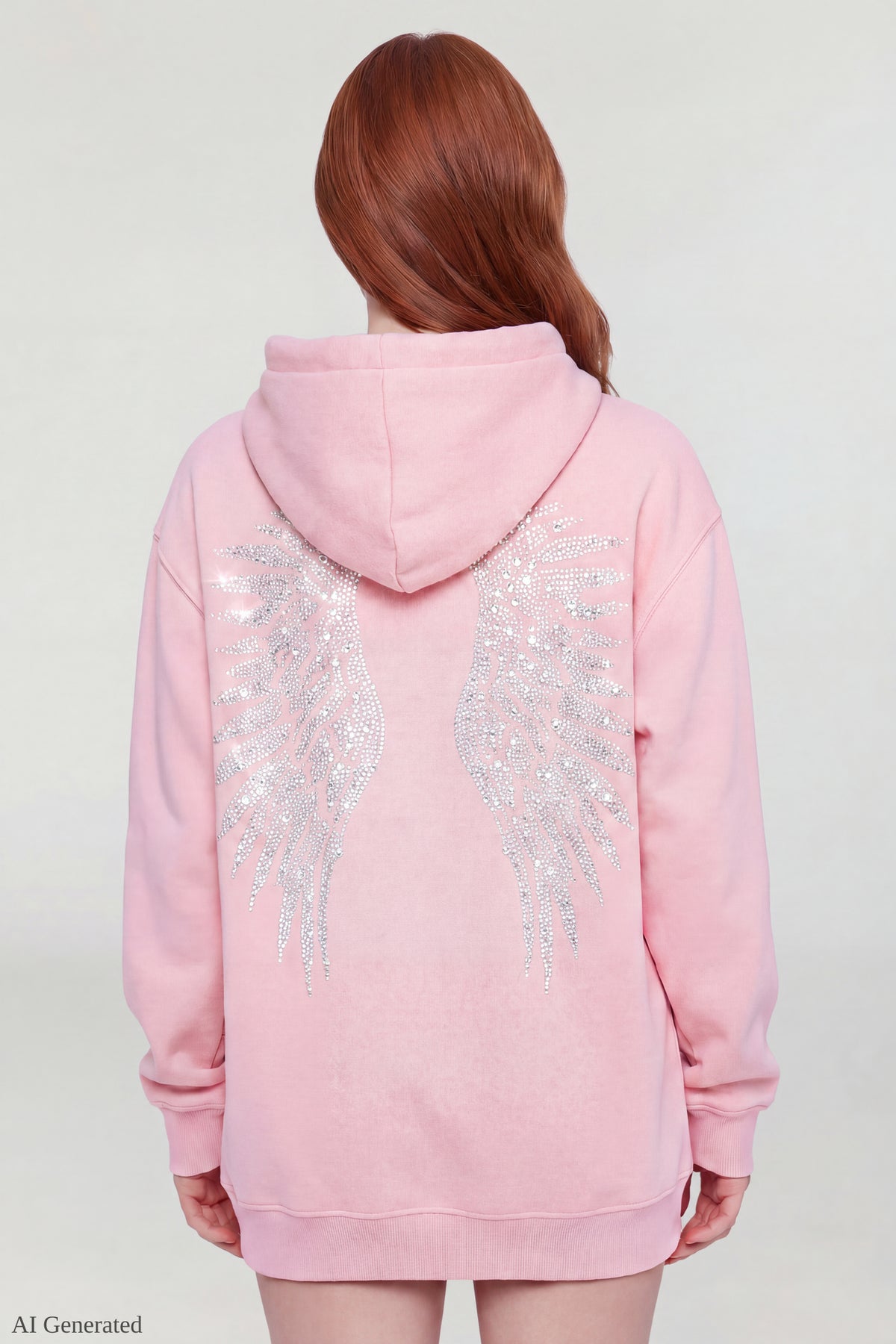 Oversized Fleece Angel Wing Hoodie - Pink