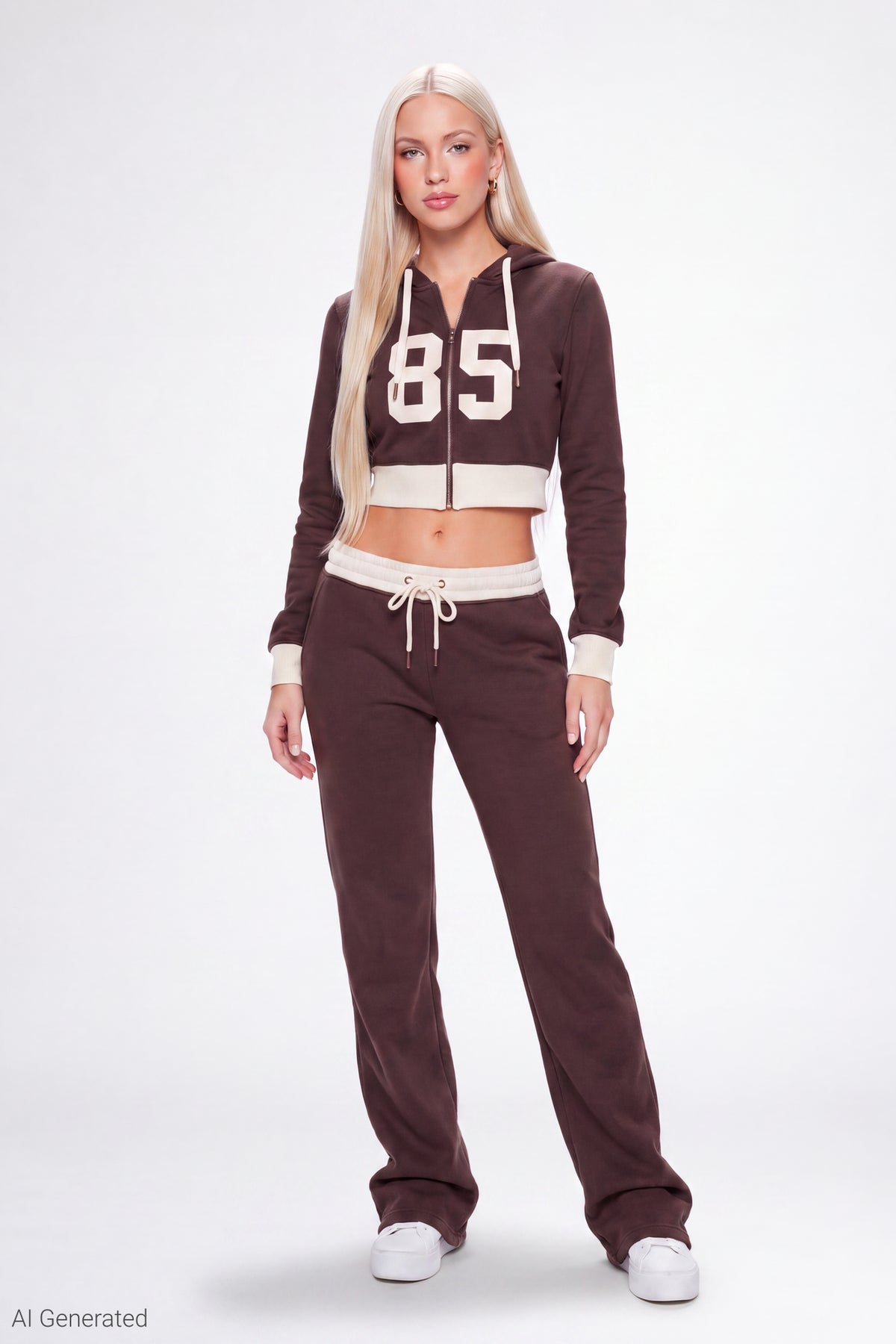 Alt View 2. Fleece Cropped Graphic Zip Hoodie - Brown
