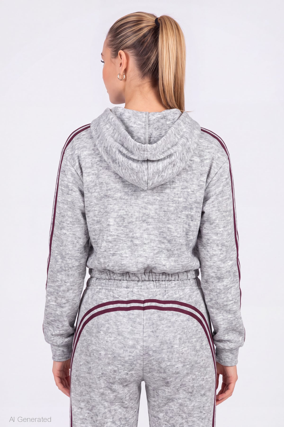 Alt View 2. Striped Trim Bubble Hoodie - Heather Grey