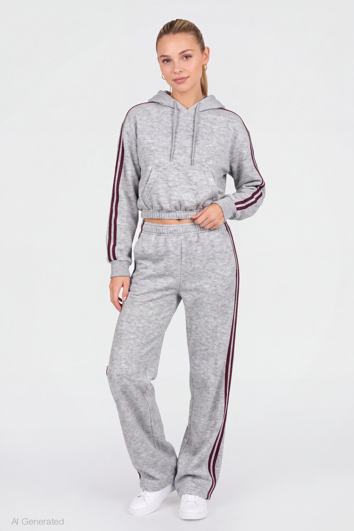 Alt View 3. Striped Trim Bubble Hoodie - Heather Grey