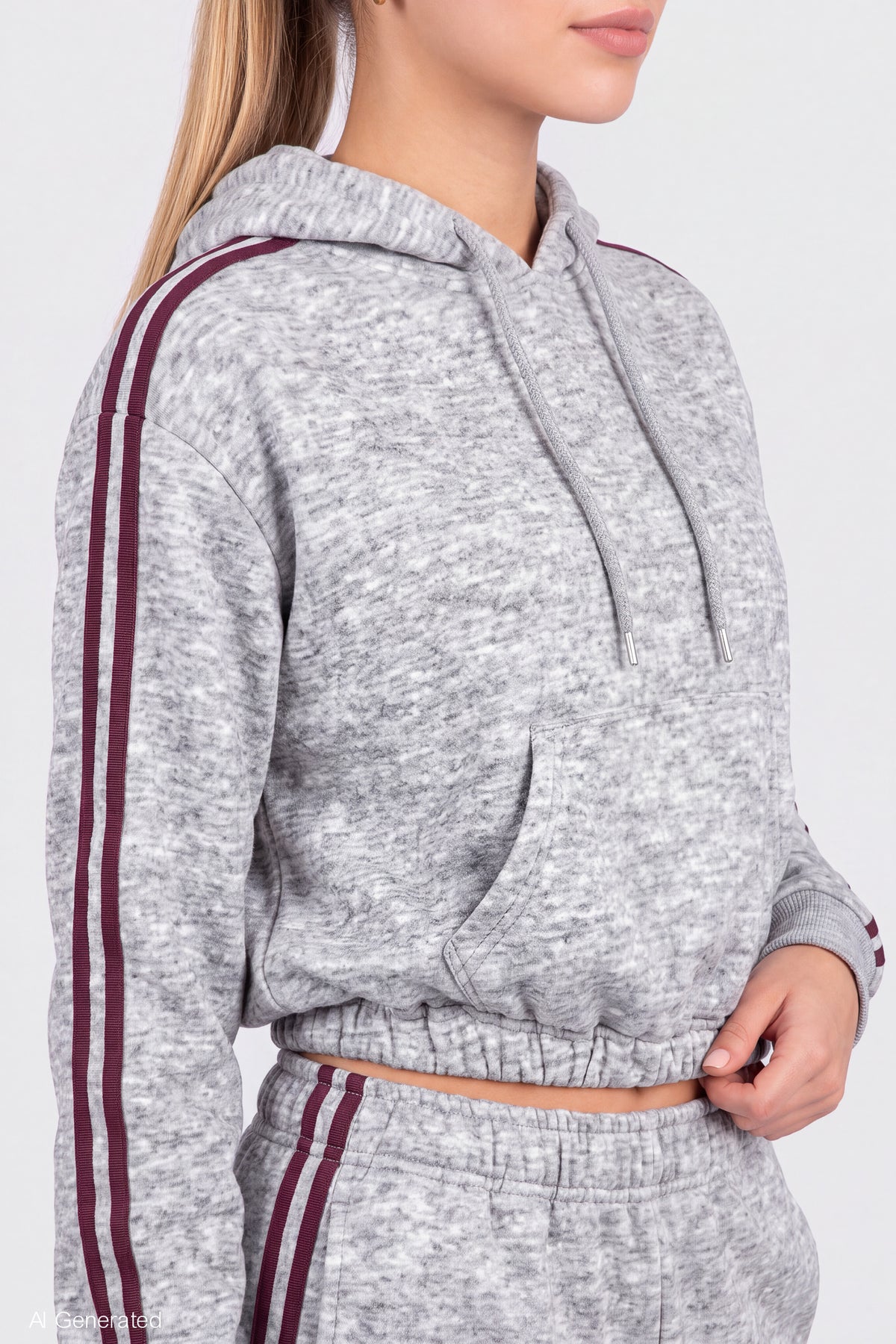 Alt View 4. Striped Trim Bubble Hoodie - Heather Grey