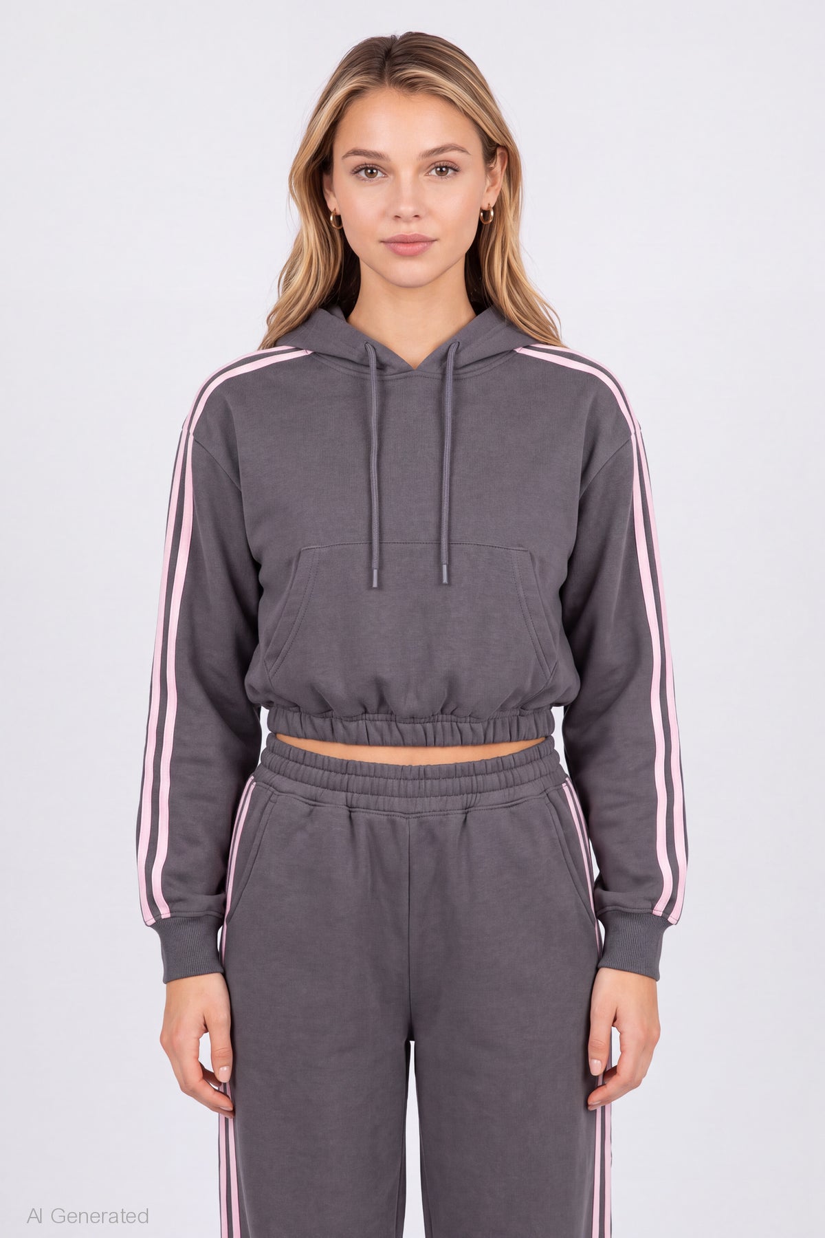 Striped Trim Bubble Hoodie - Dark Grey