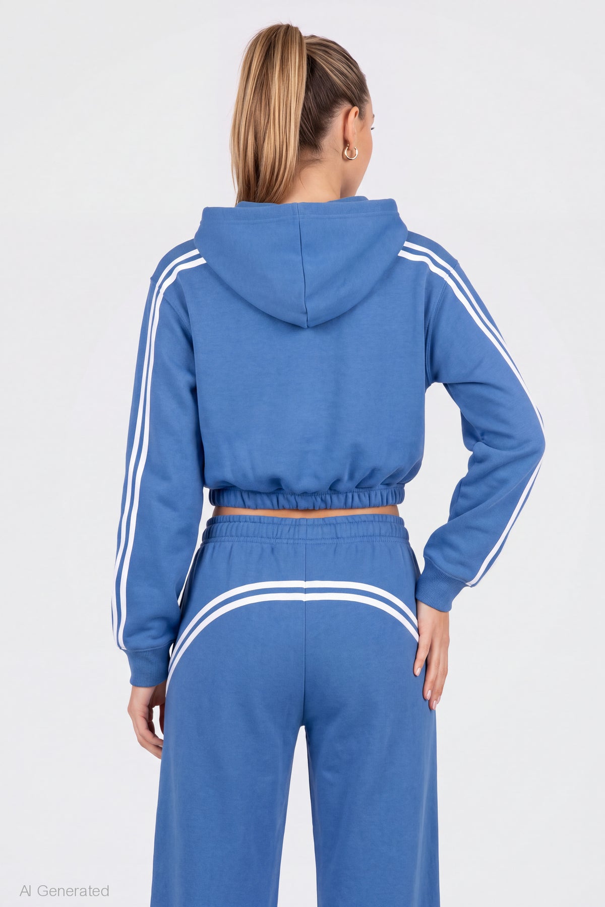 Alt View 2. Striped Trim Bubble Hoodie - Blue