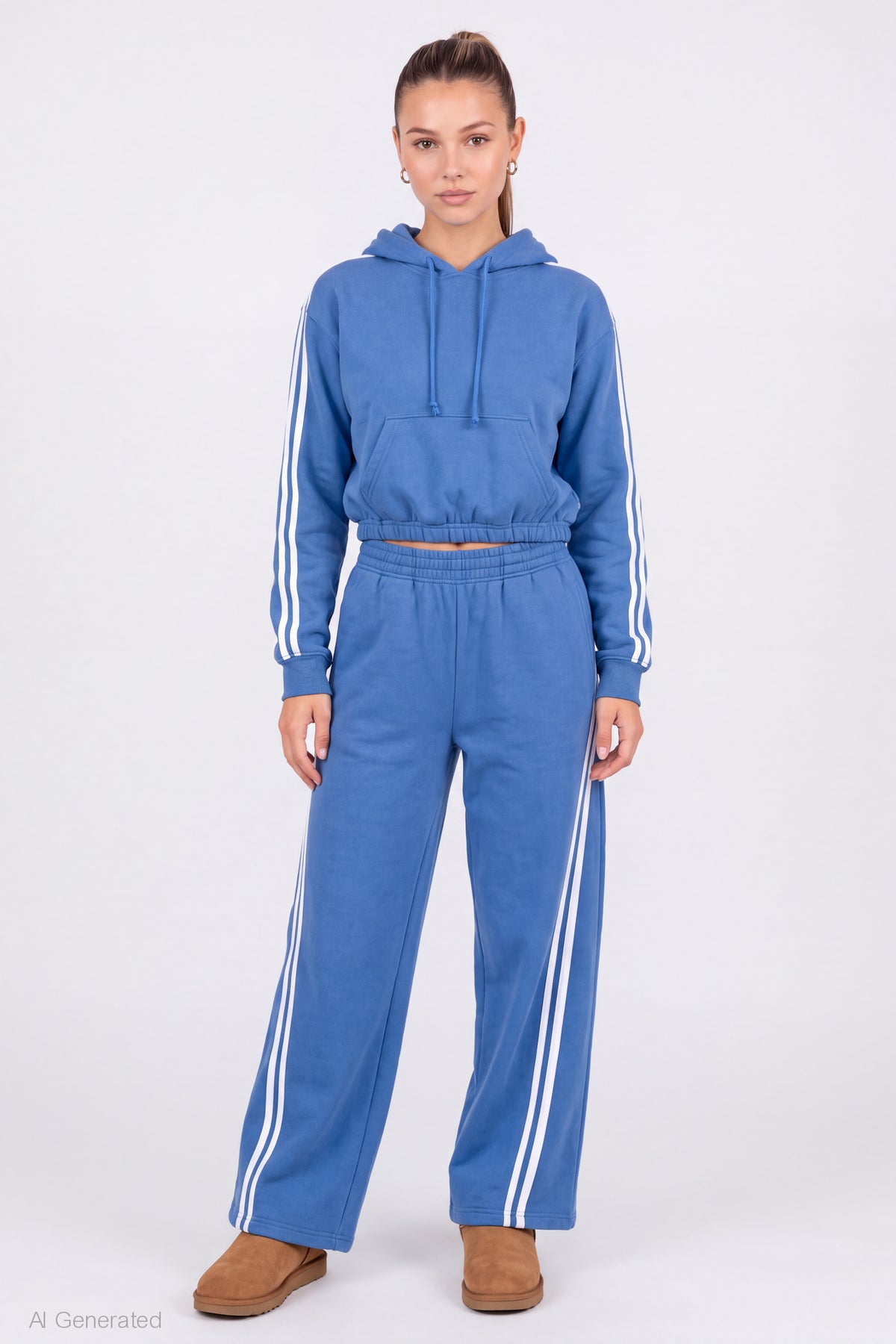 Alt View 3. Striped Trim Bubble Hoodie - Blue