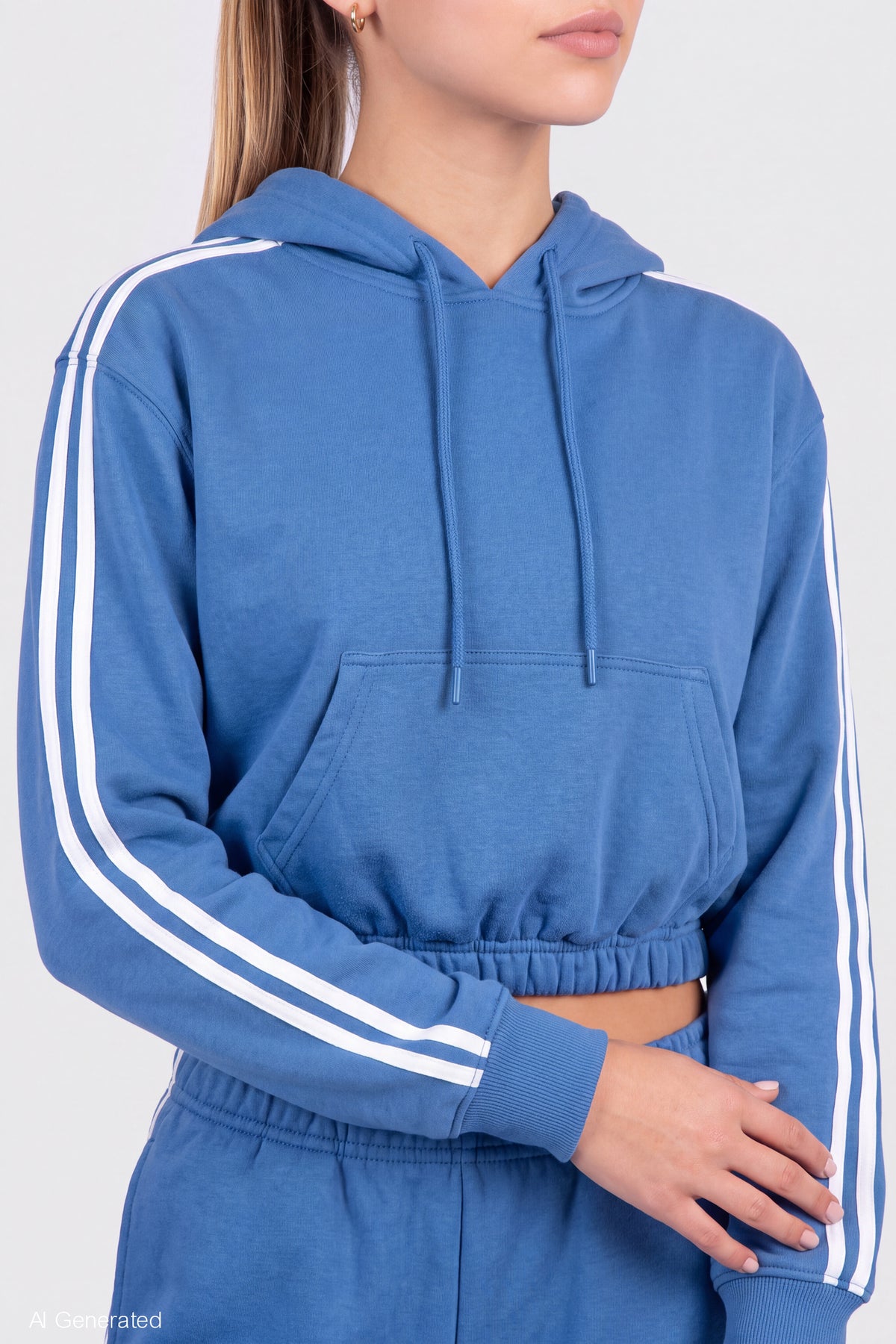 Alt View 4. Striped Trim Bubble Hoodie - Blue