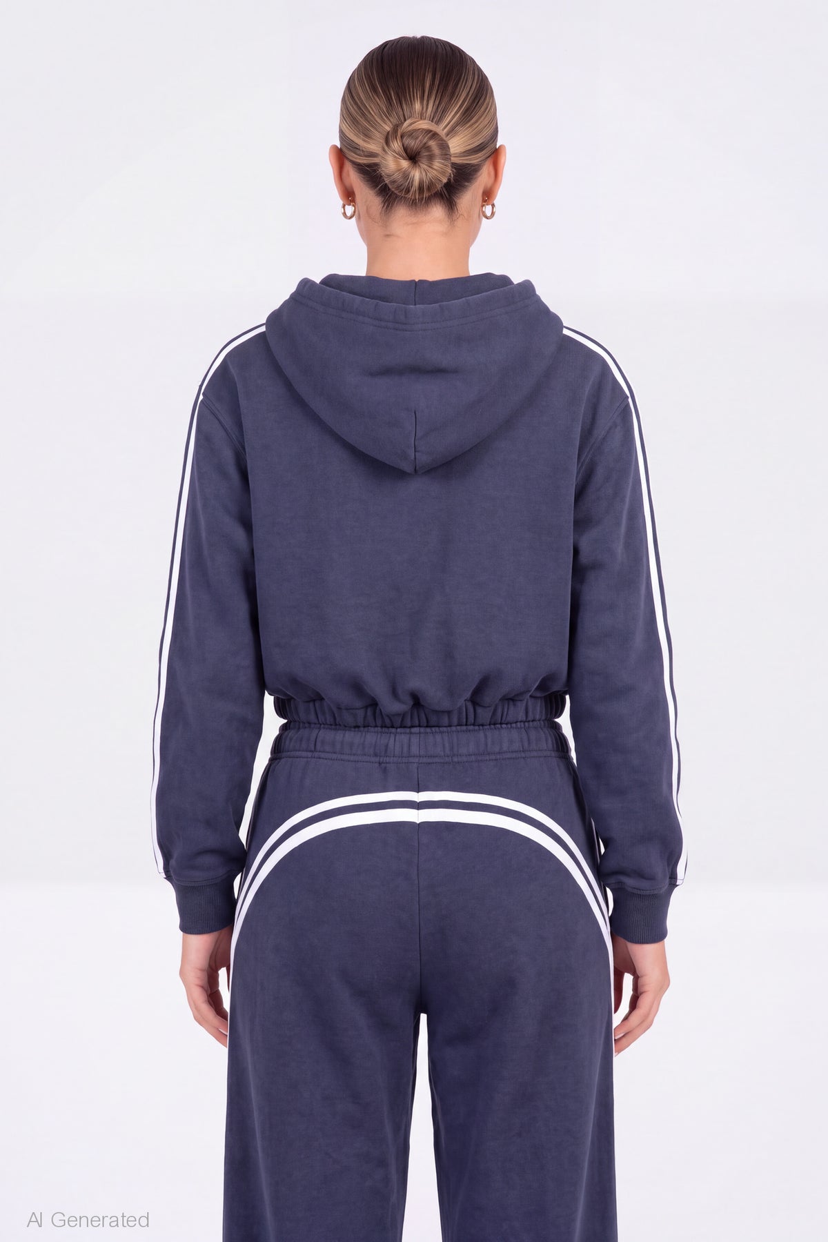Alt View 2. Striped Trim Bubble Hoodie - Dark Blue