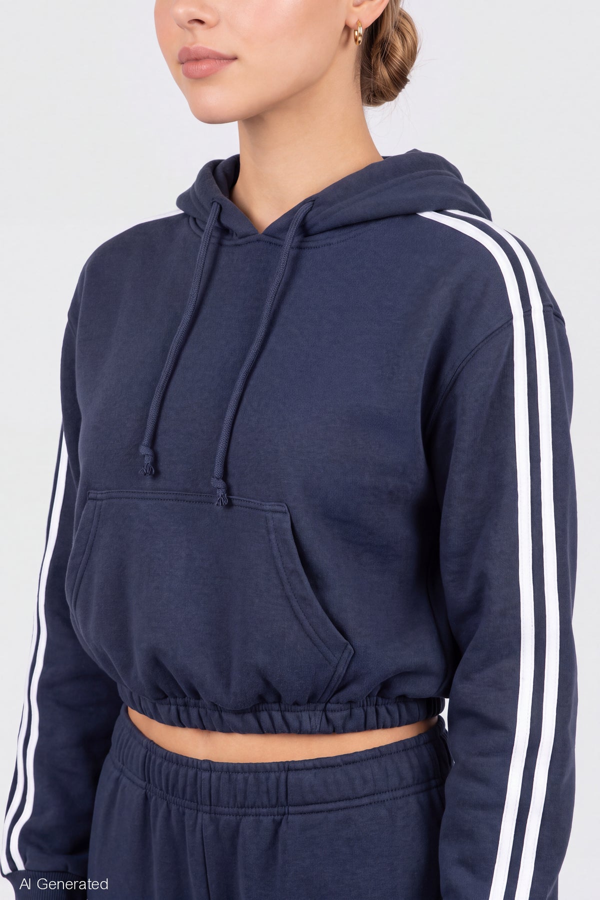 Alt View 4. Striped Trim Bubble Hoodie - Dark Blue