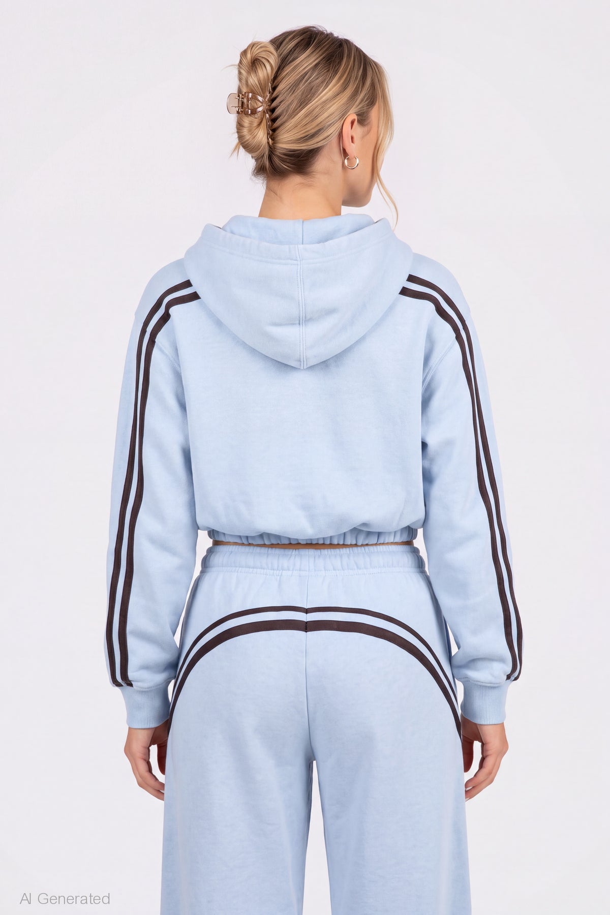 Alt View 2. Striped Trim Bubble Hoodie - Light Blue