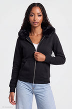 Oversized Faux Fur Trim Zip Hoodie
