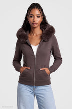 Oversized Faux Fur Trim Zip Hoodie