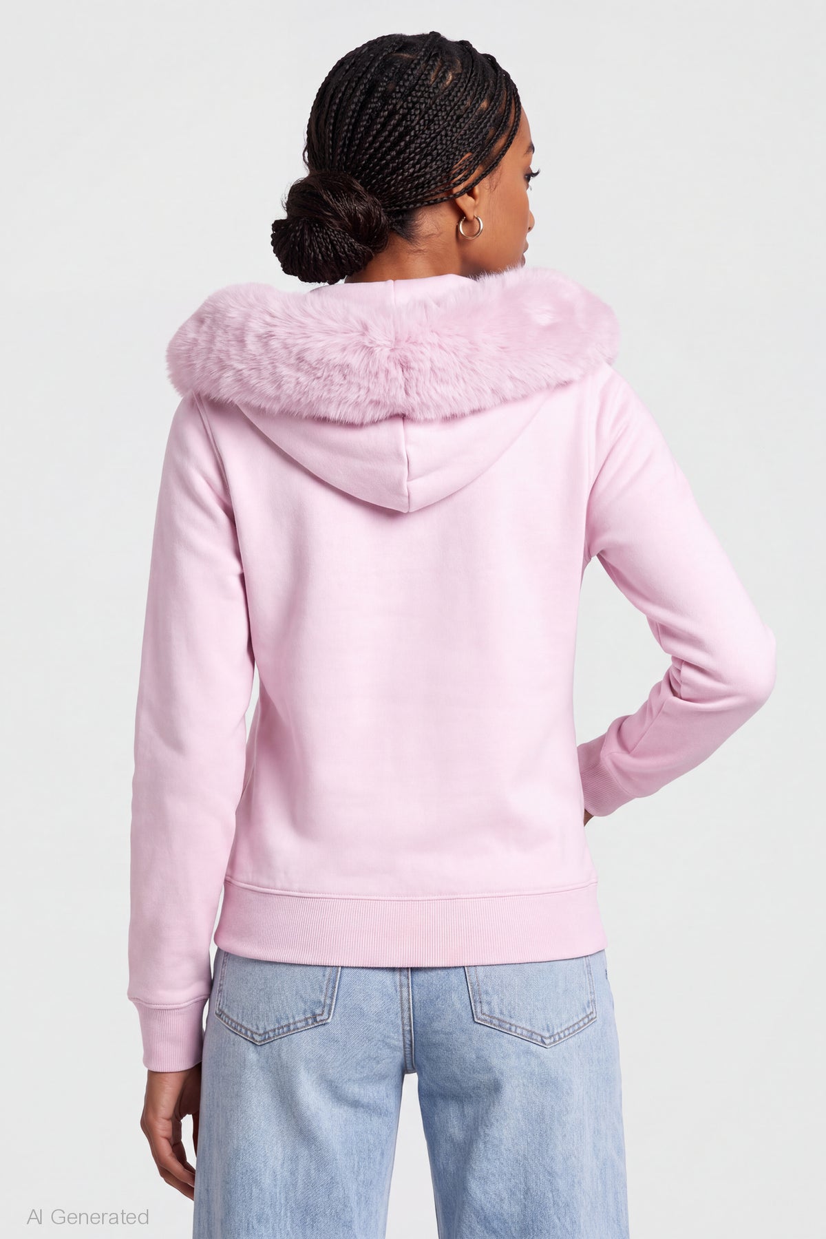 Alt View 2. Oversized Faux Fur Trim Zip Hoodie - Light Pink