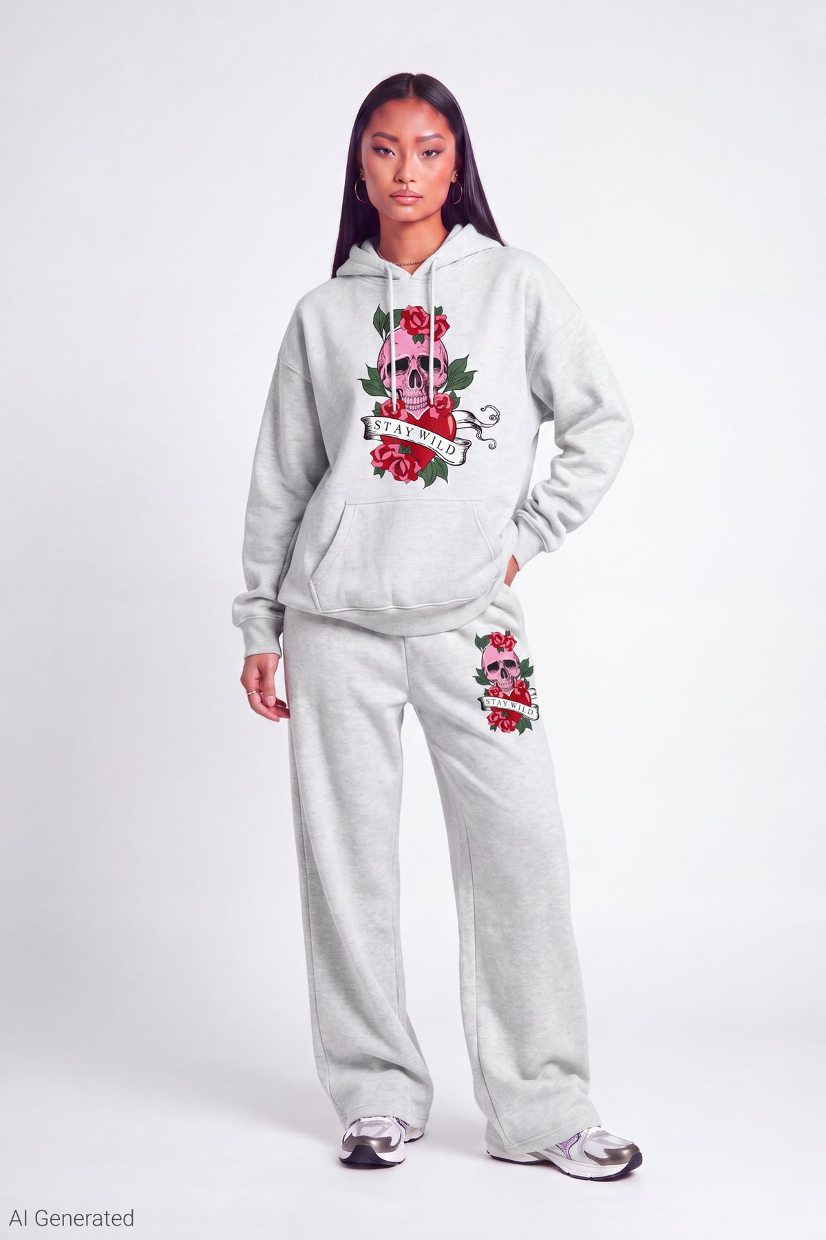 Alt View 2. Luxe Fleece Graphic Hoodie - Heather Grey