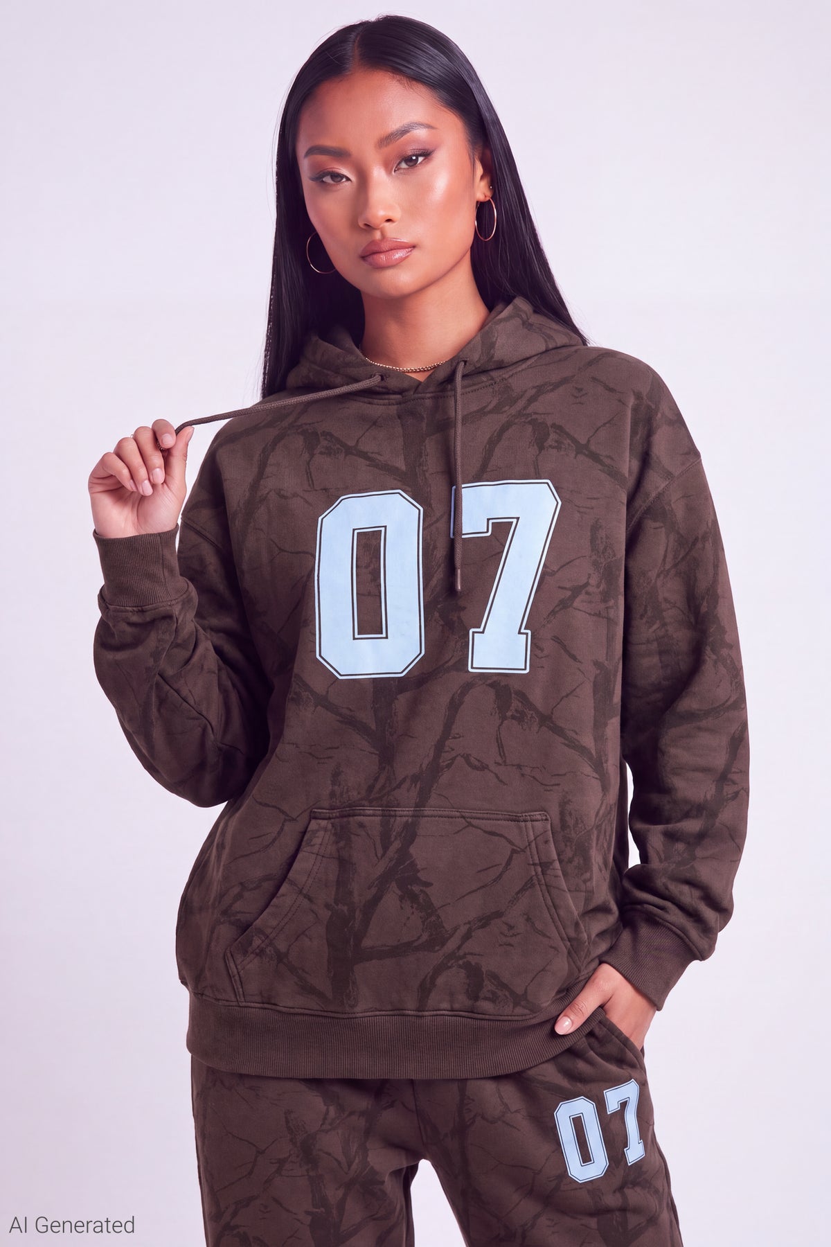 Luxe Fleece Graphic Hoodie - Brown