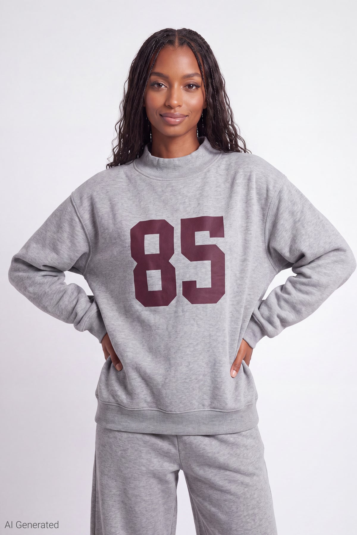 Fleece Graphic Mock Neck Sweatshirt - Heather Grey